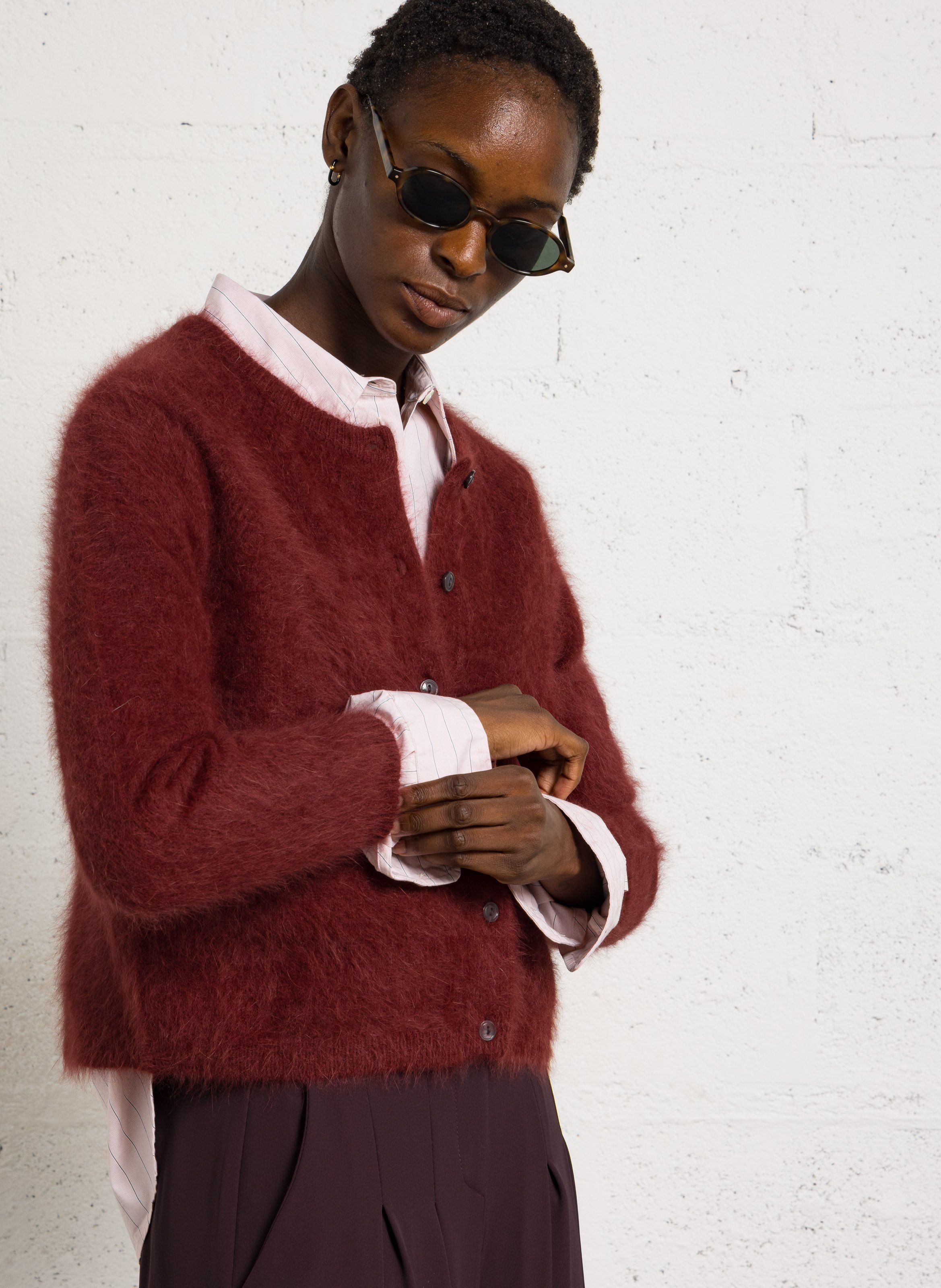 Gilet ample col rond en angora mélangé BELLEROSE Rouge