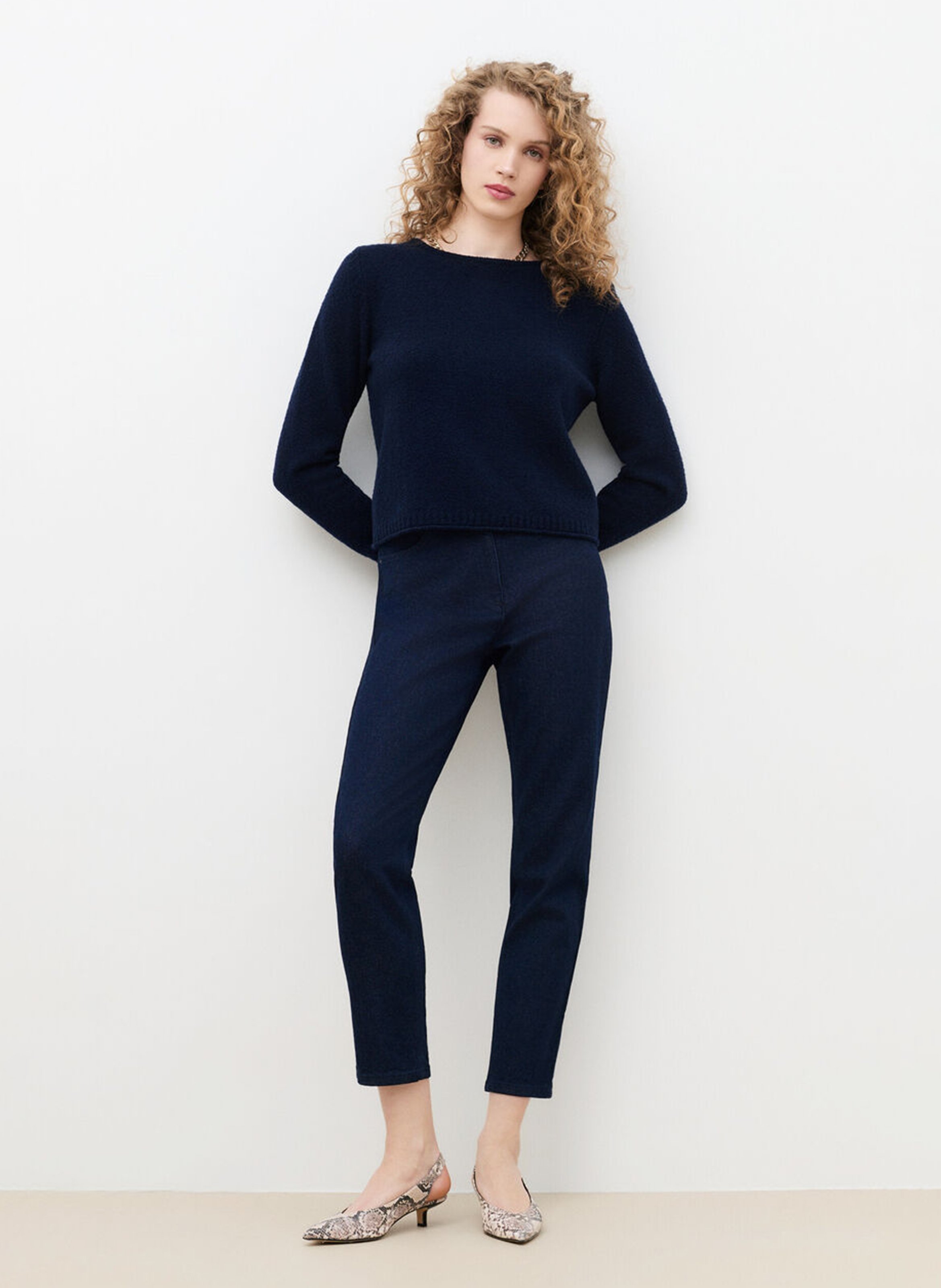 Straight cut boat neck solid color sweater CAROLL Blue