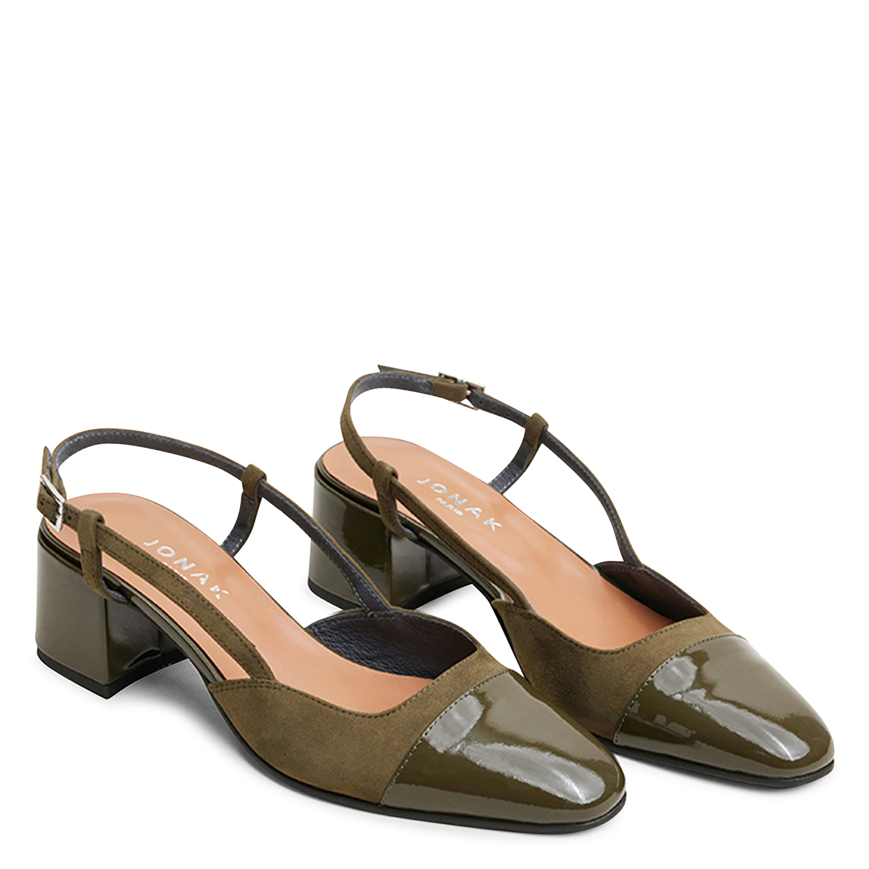 Slingbacks en cuir bi-matière JONAK Kaki