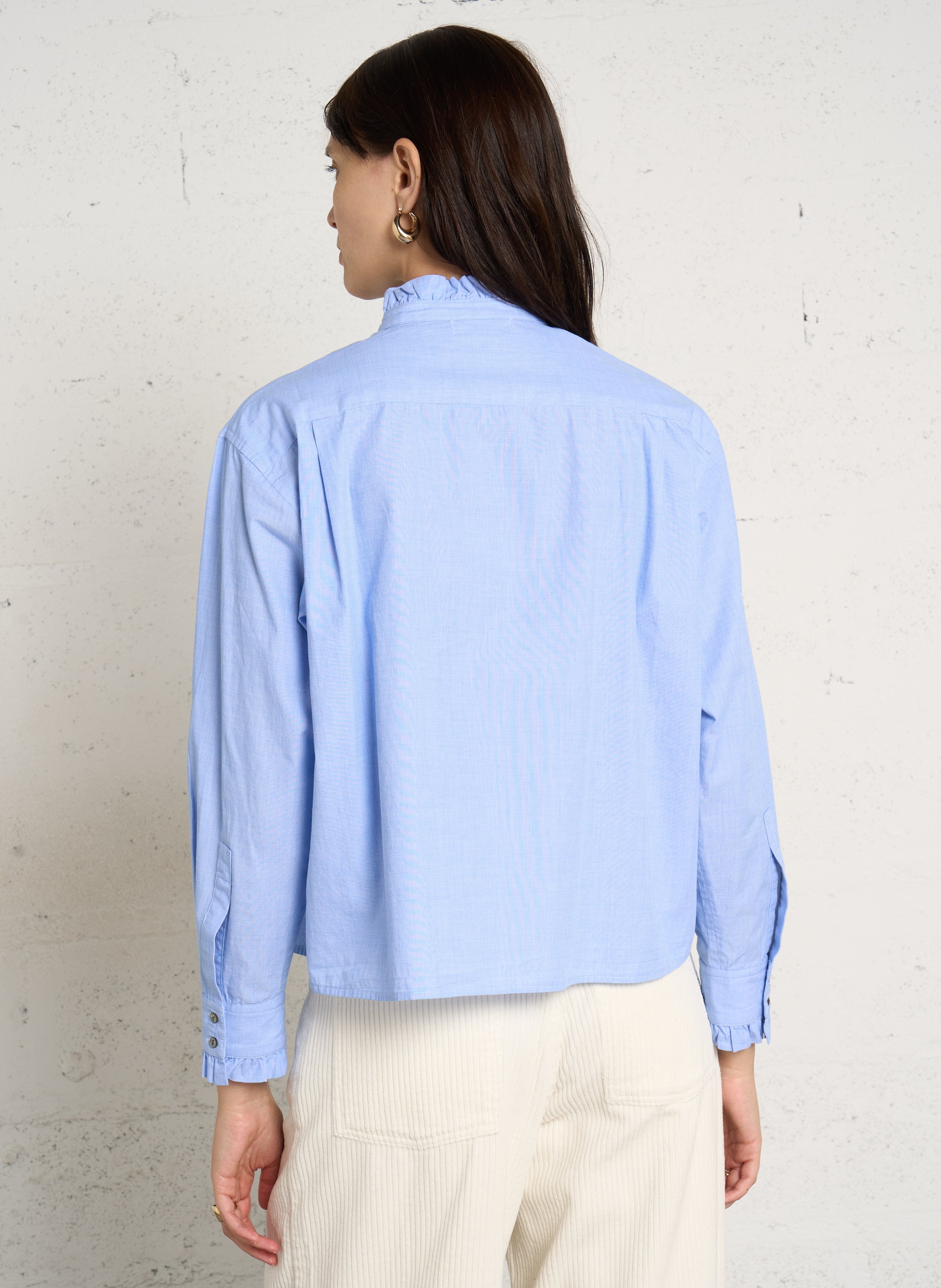 Chemise col à volant en coton BELLA JONES Bleu