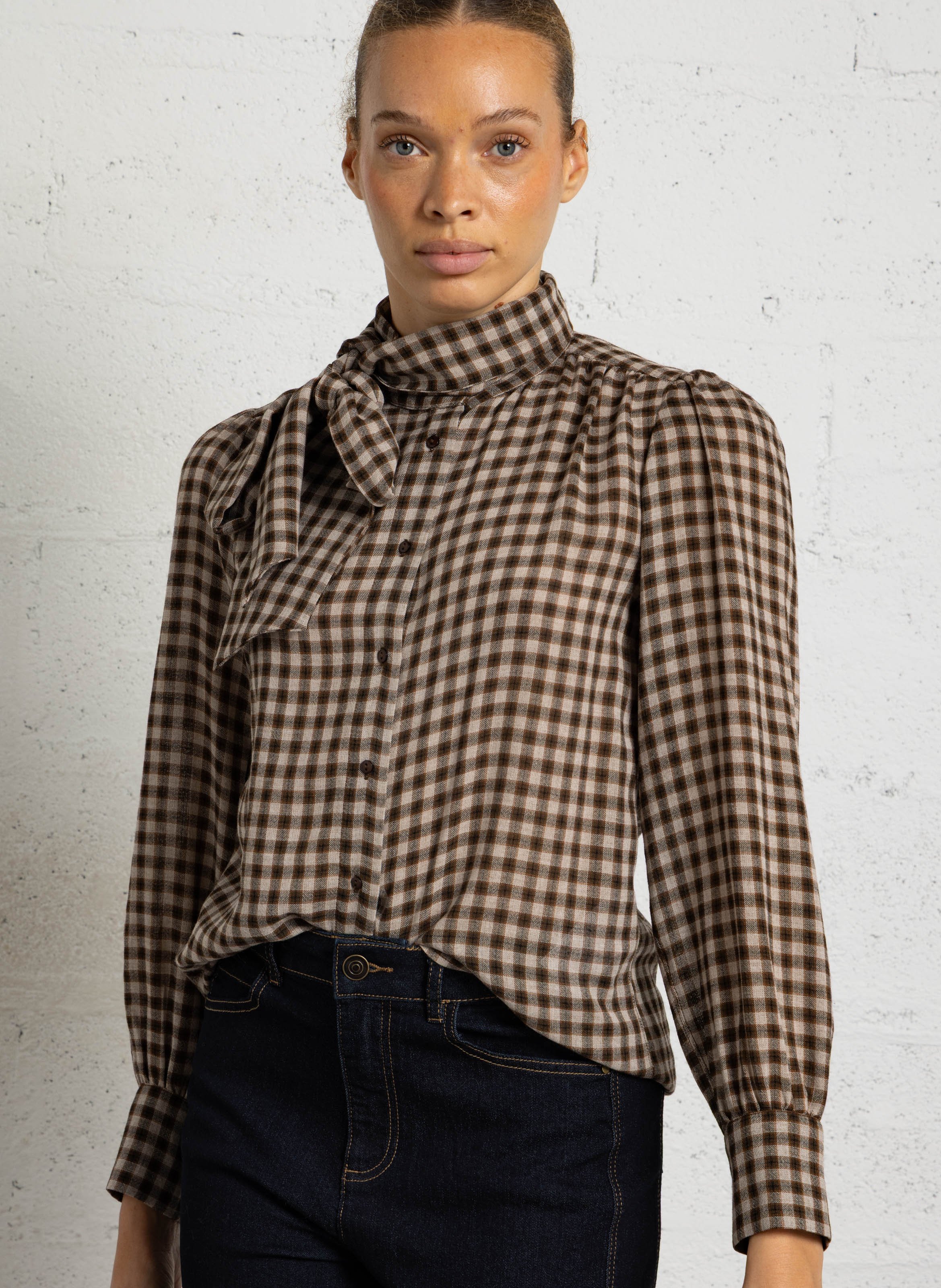Gerade karierte Bluse MAISON 123 Beige