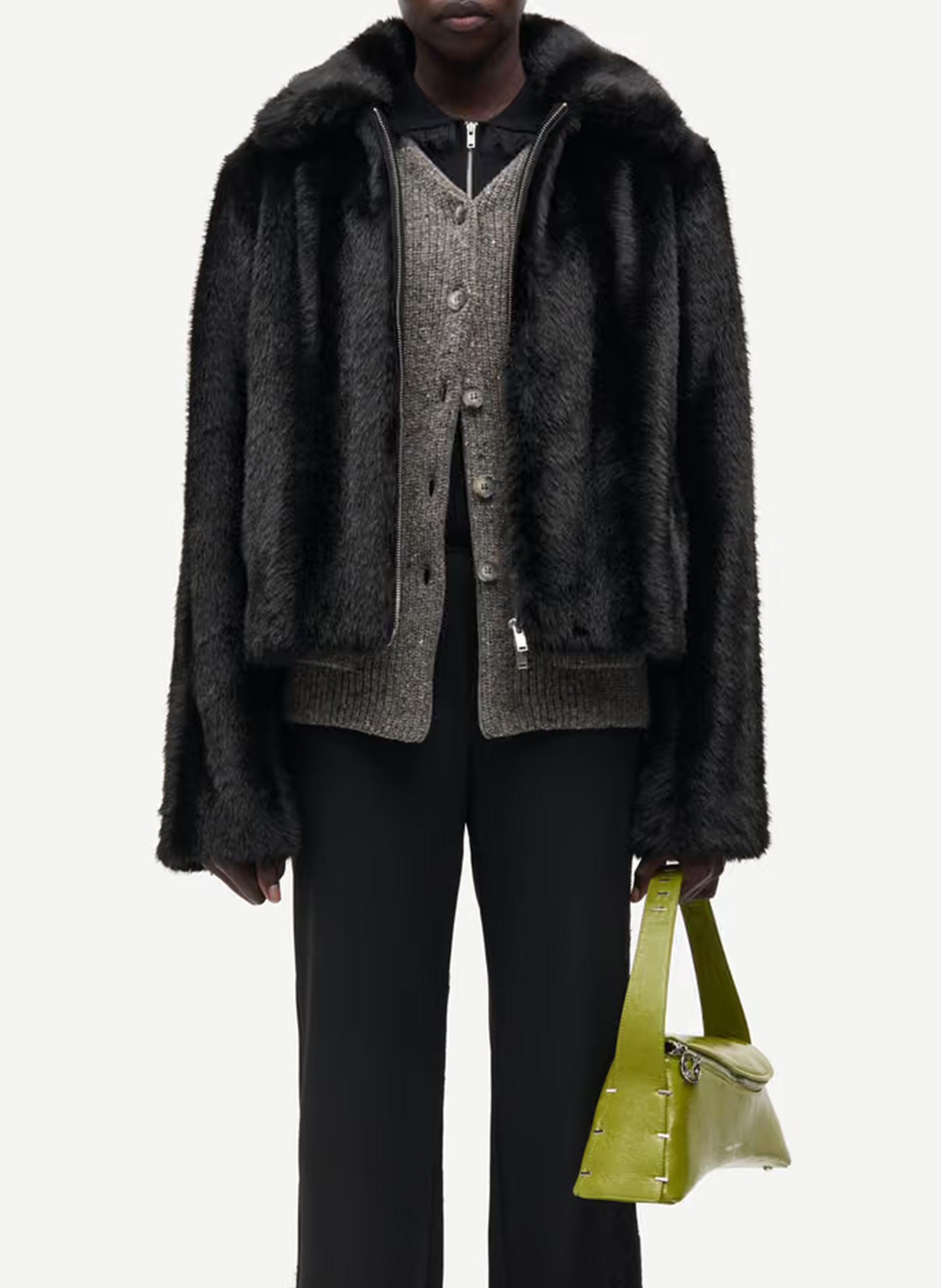 Veste droit col classique effet fourrure SAMSOE SAMSOE Noir