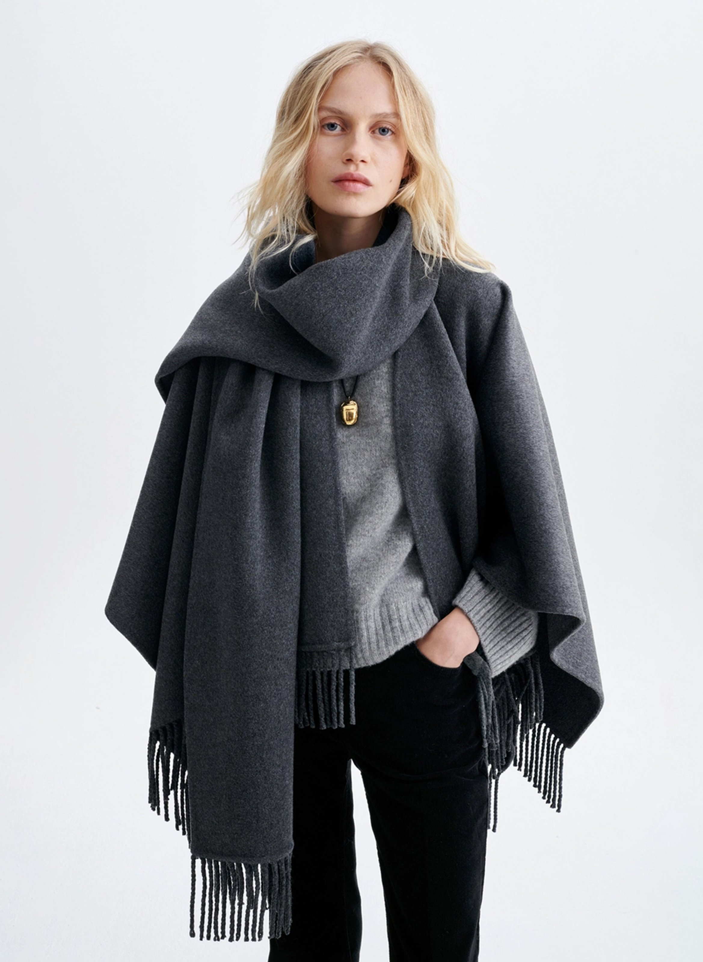 Poncho en laine mélangée VANESSA BRUNO Gris