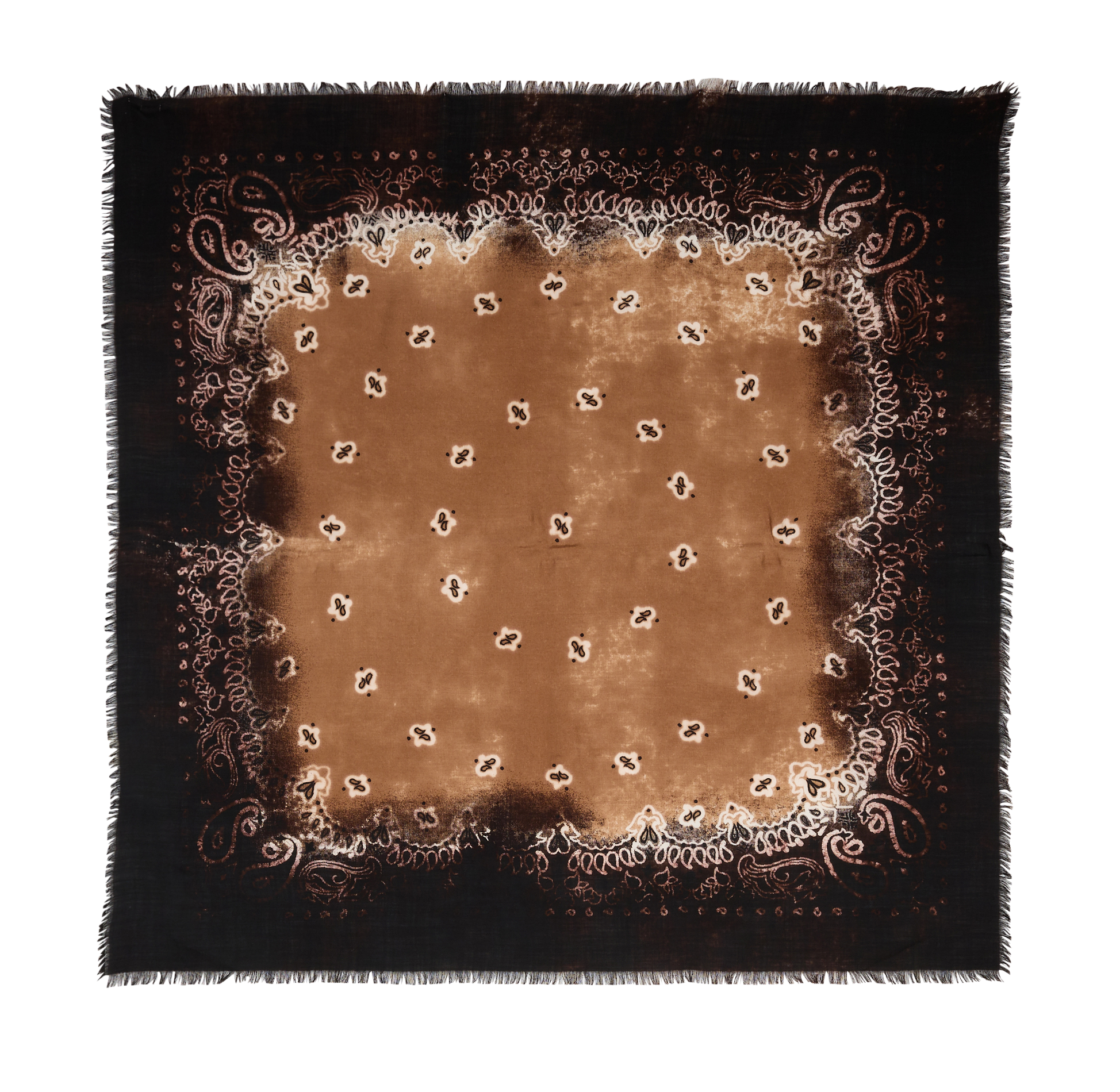 Printed wool scarf with fringes DESTIN Brown