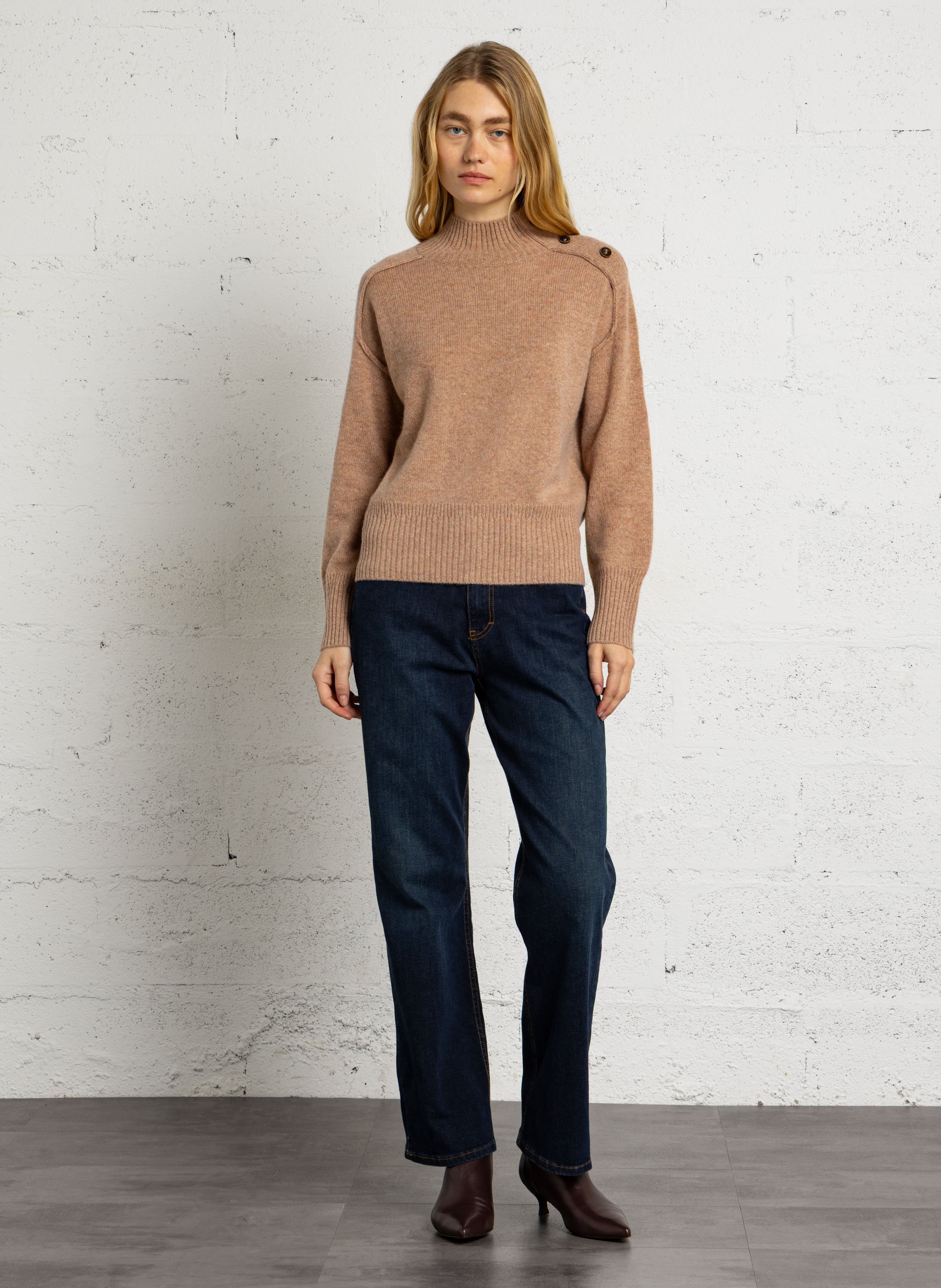 Pull droit col montant en cachemire MAISON 123 Rose