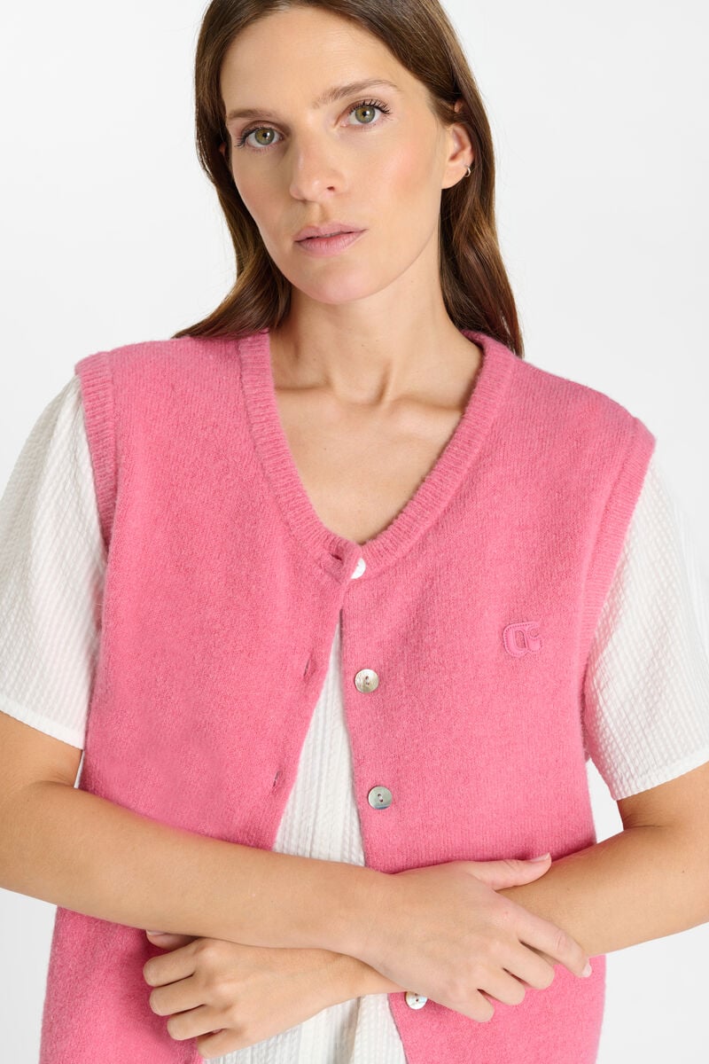Round neck buttoned cardigan LE TEMPS DES CERISES Pink