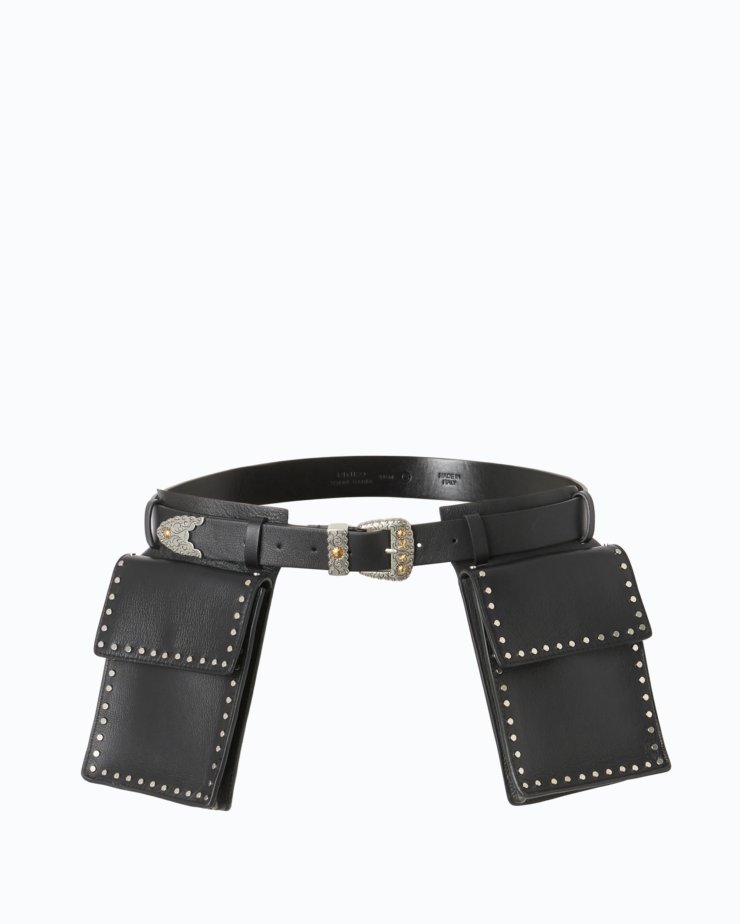 Western leather belt with storage pockets, 3 cm PINKO Black