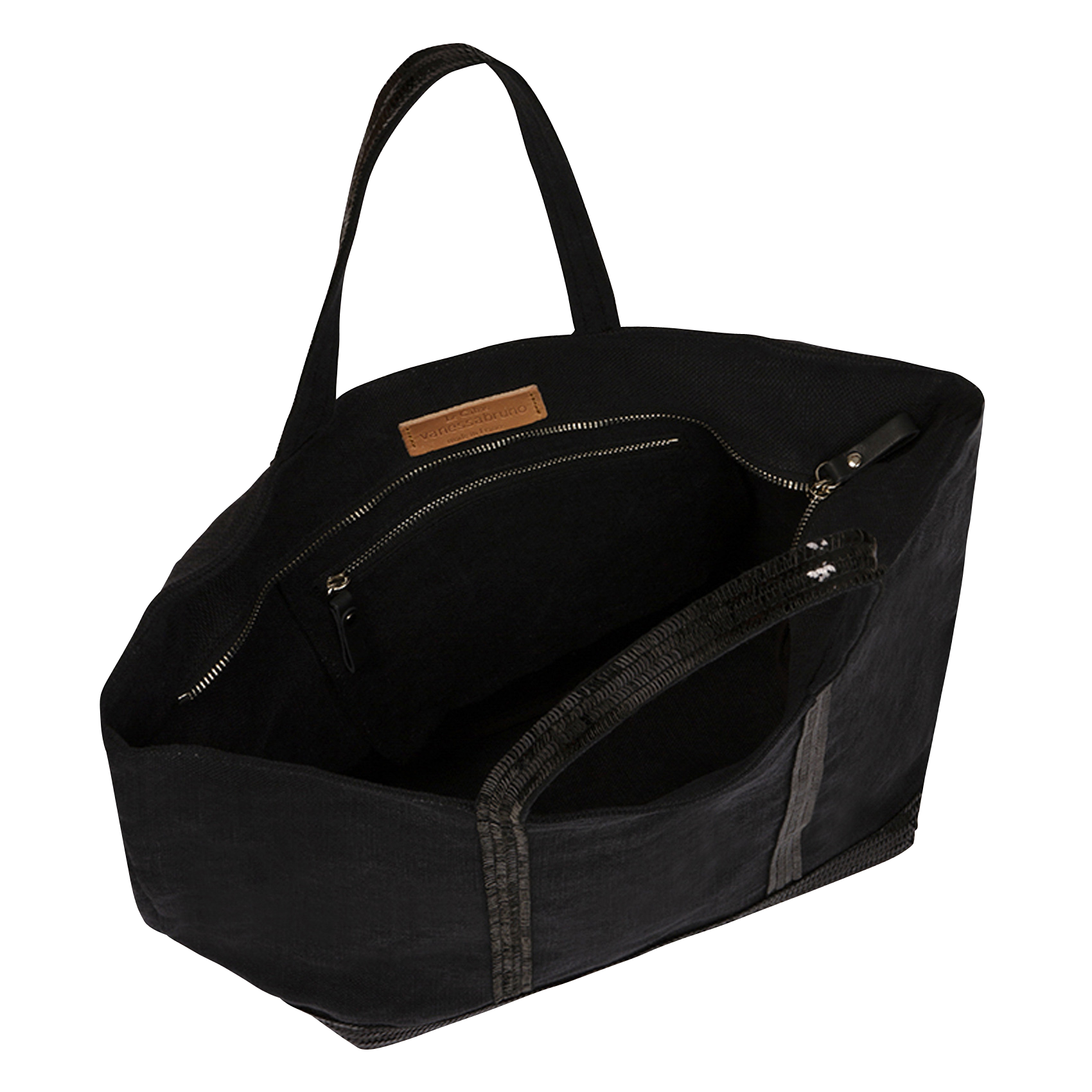 Sequin-embroidered linen tote bag VANESSA BRUNO Black