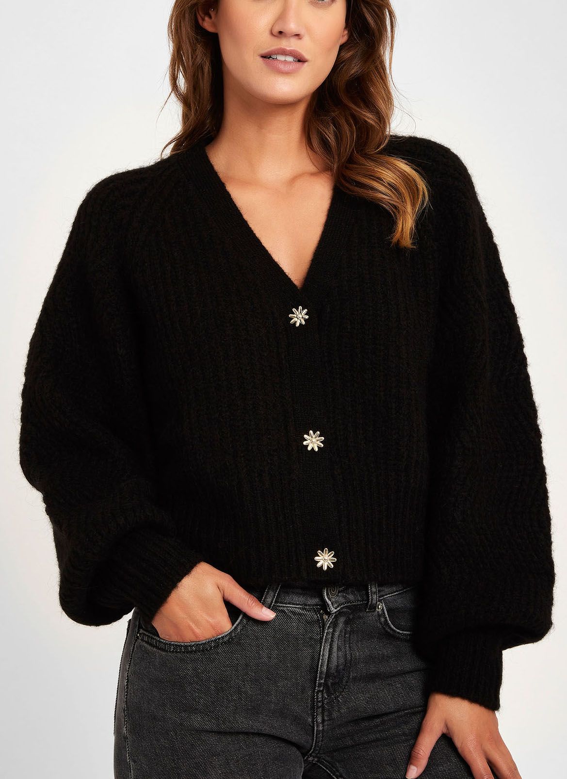 Black V-neck Alpaca wool-blend cardigan