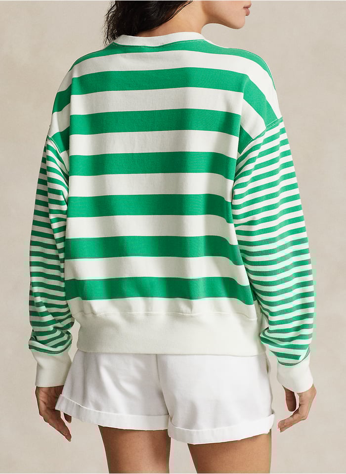 Round neck Straight cut Sweater In Striped Cotton Preppy Green