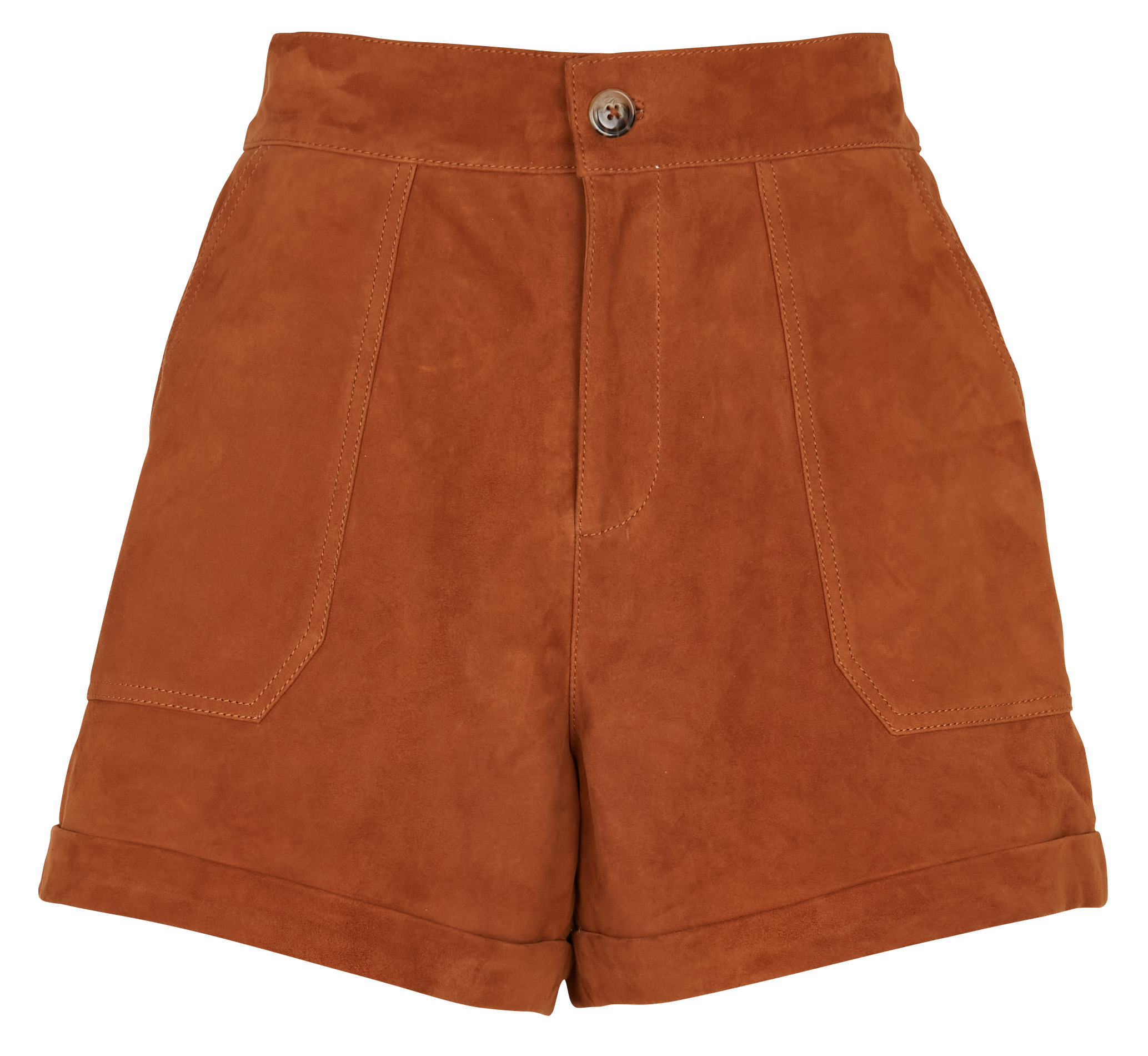 Short droit à ourlet en cuir velours Marron
