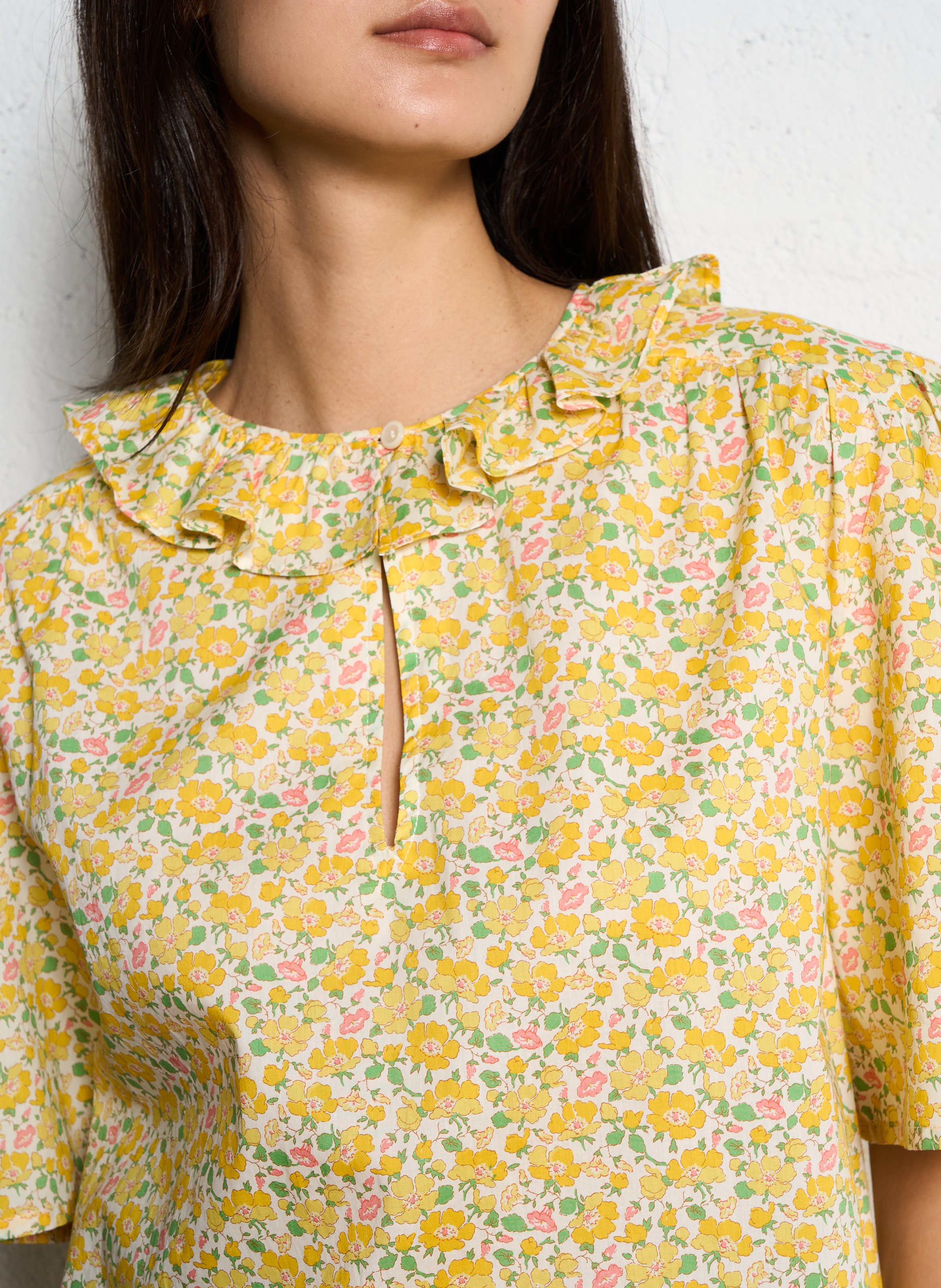 Wijdvallende bloemen top van katoen SUZIE WINKLE Geel