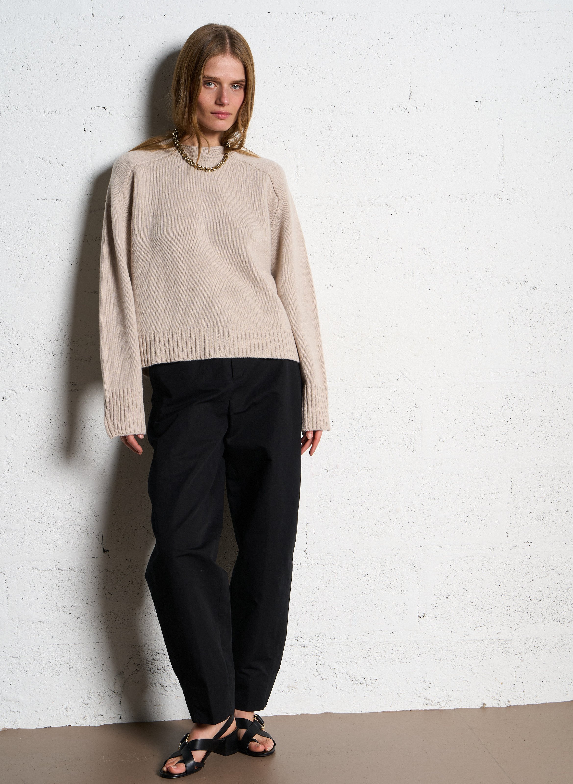 Pull col rond ample en laine  SOEUR Beige