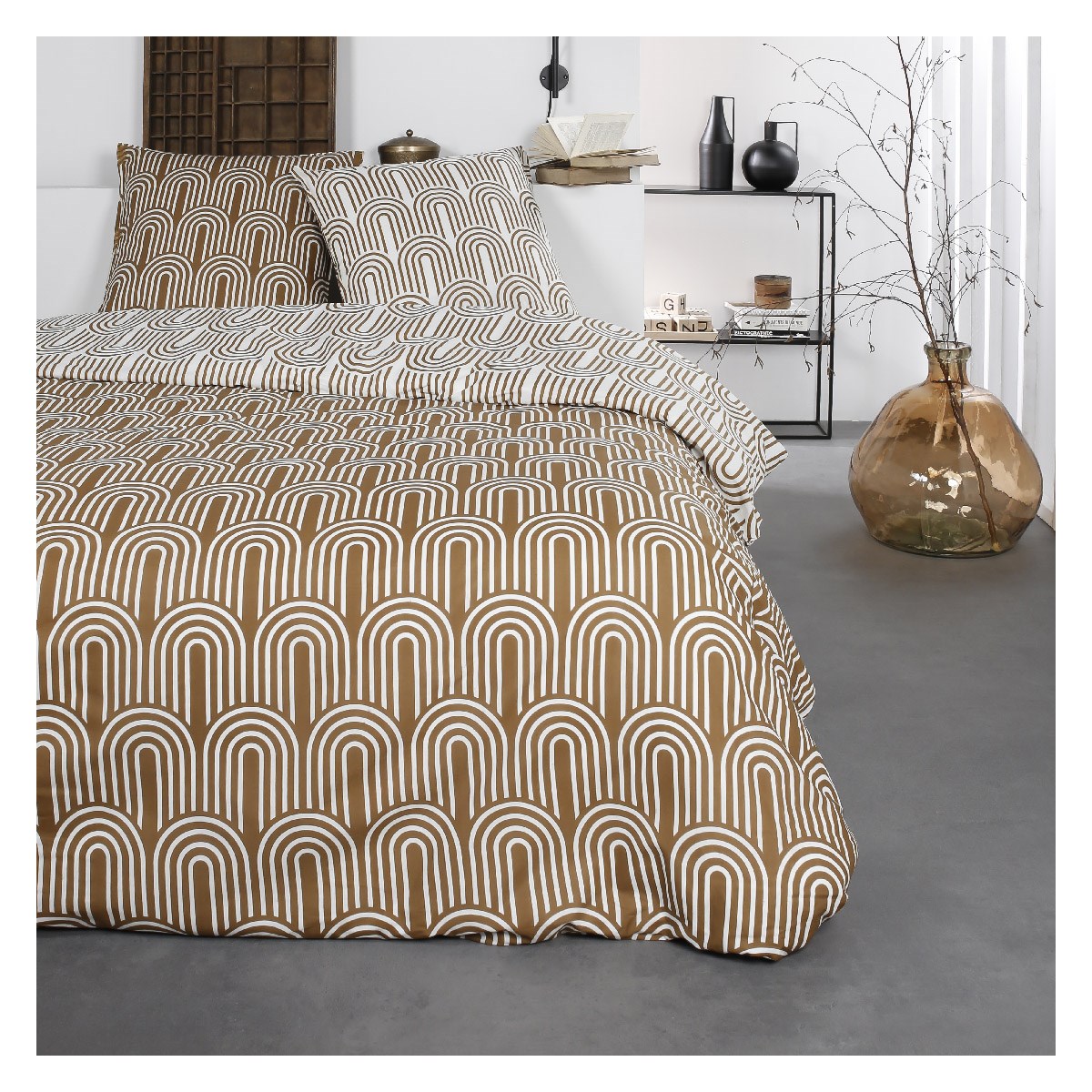 Printed cotton bedding set TODAY LINGE DE MAISON Brown