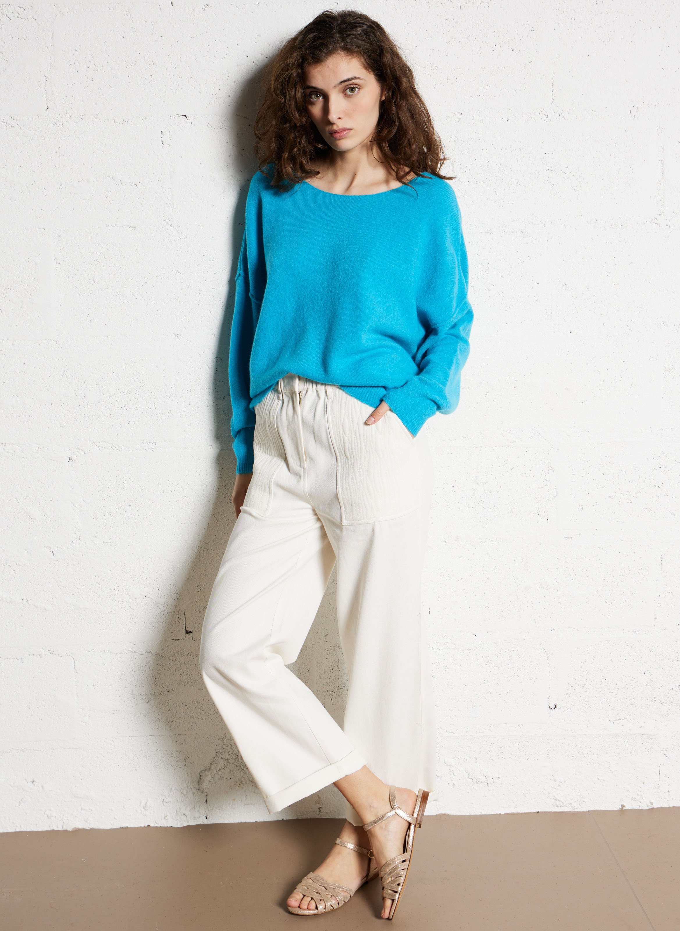 .Jean droit taille haute en coton bio LOUISE MISHA Beige