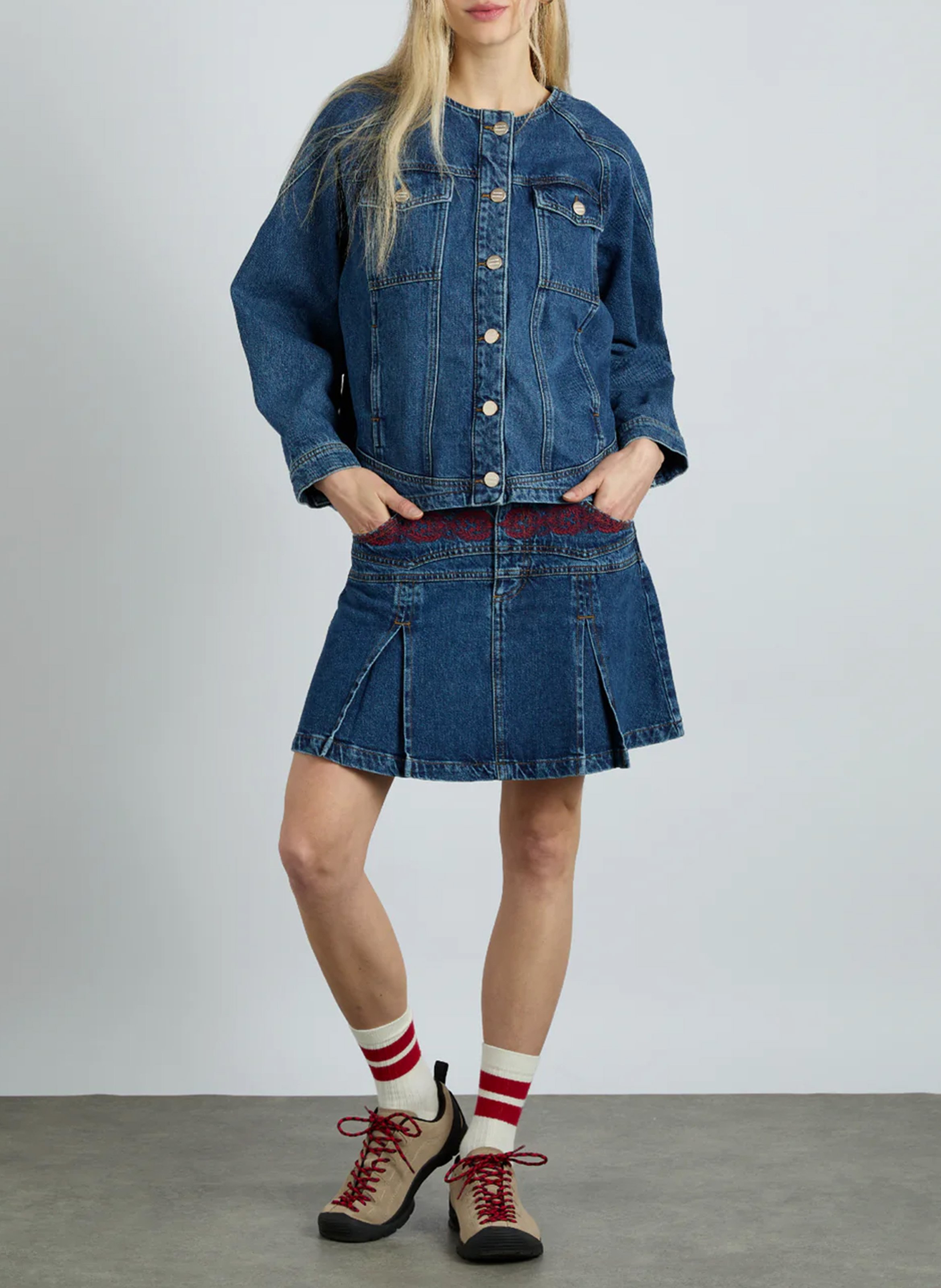 Flared short denim skirt DAMSON MADDER Blue