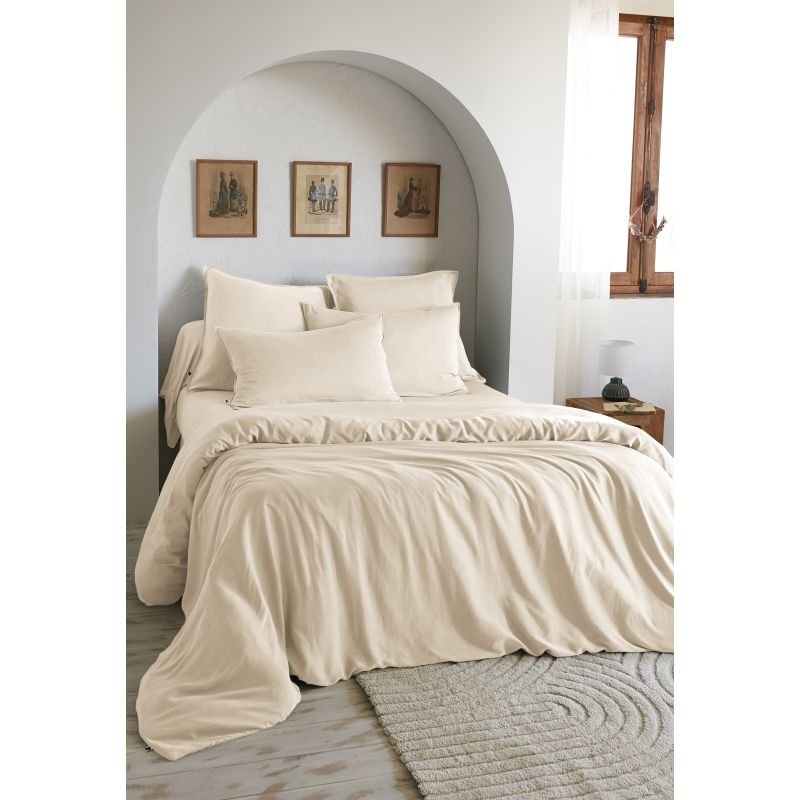 100% Pure Cotton Bolster Pillowcase L'EFFET PAPILLON Beige