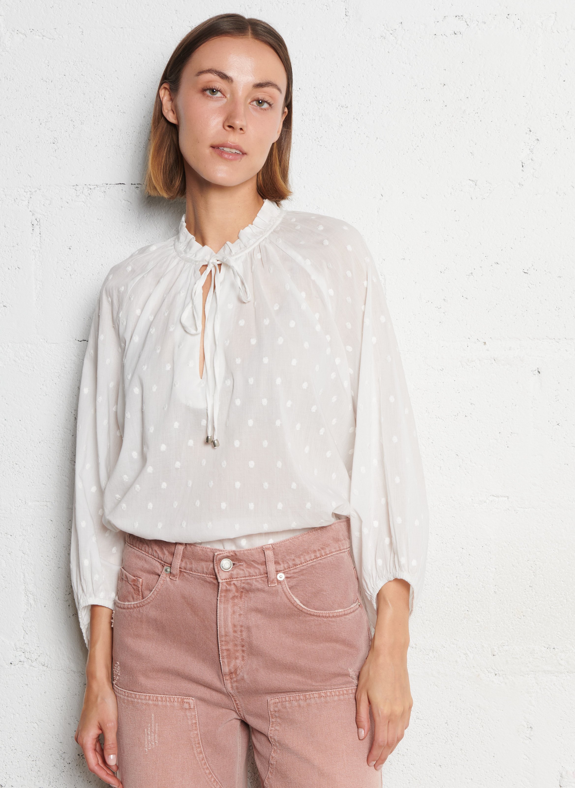 Oversize Baumwollbluse mit Muster IKKS Weiss
