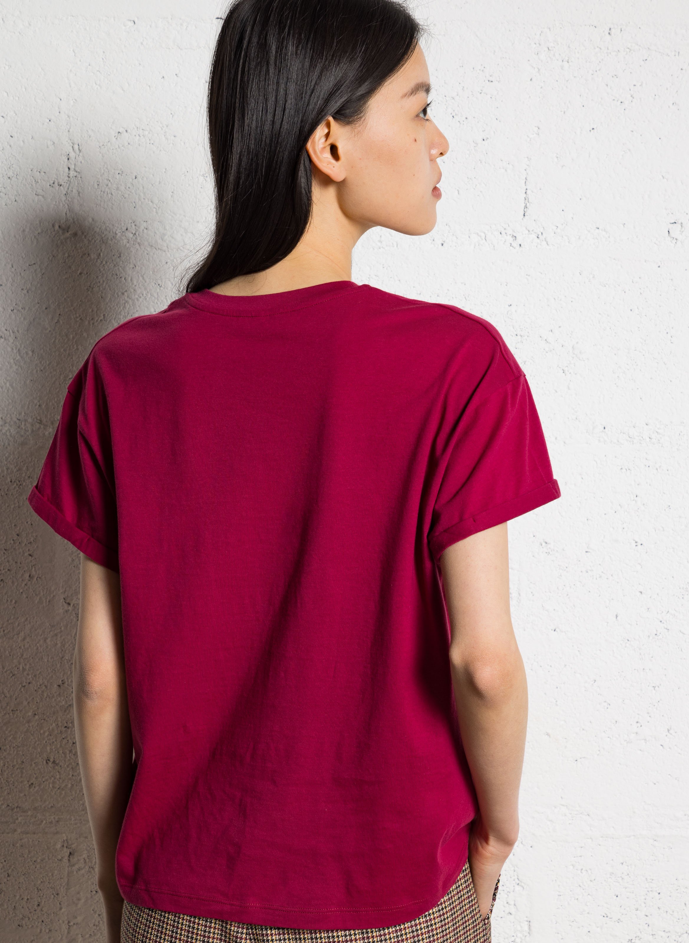 T-shirt dritta scollo tondo serigrafata in cotone I CODE Rosa