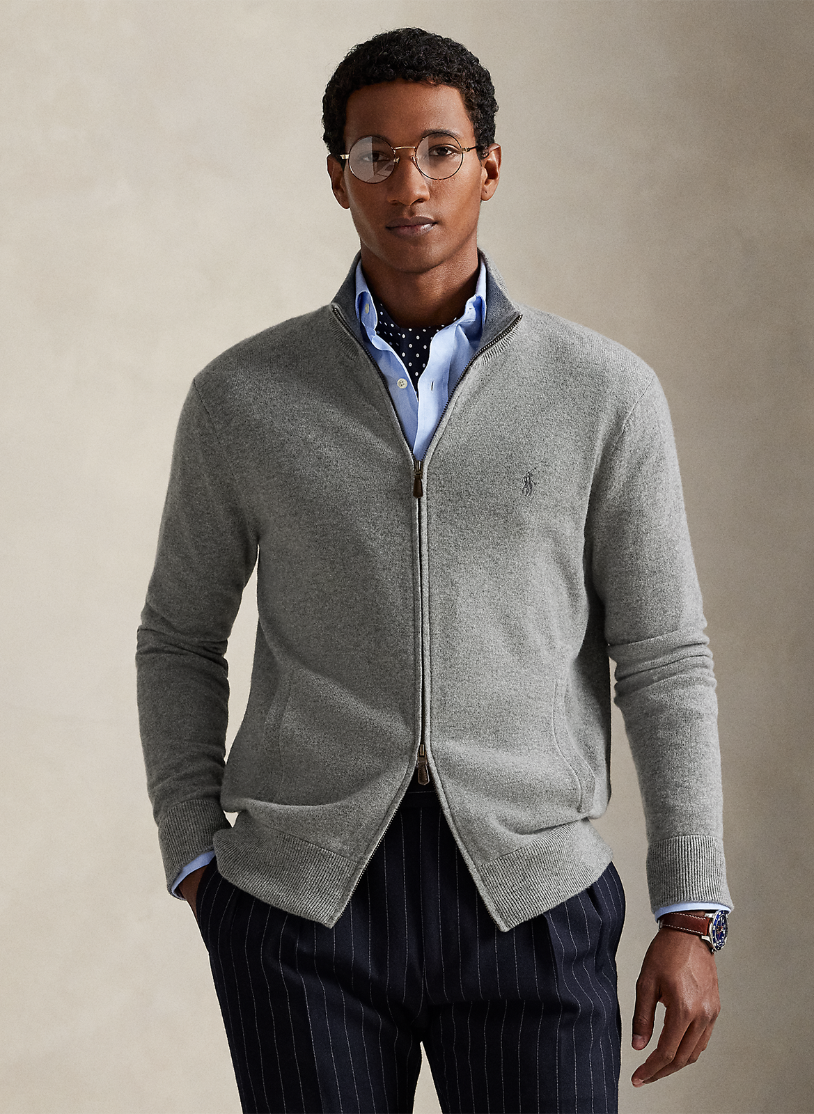 Gilet zippé à broderie logo en laine POLO RALPH LAUREN