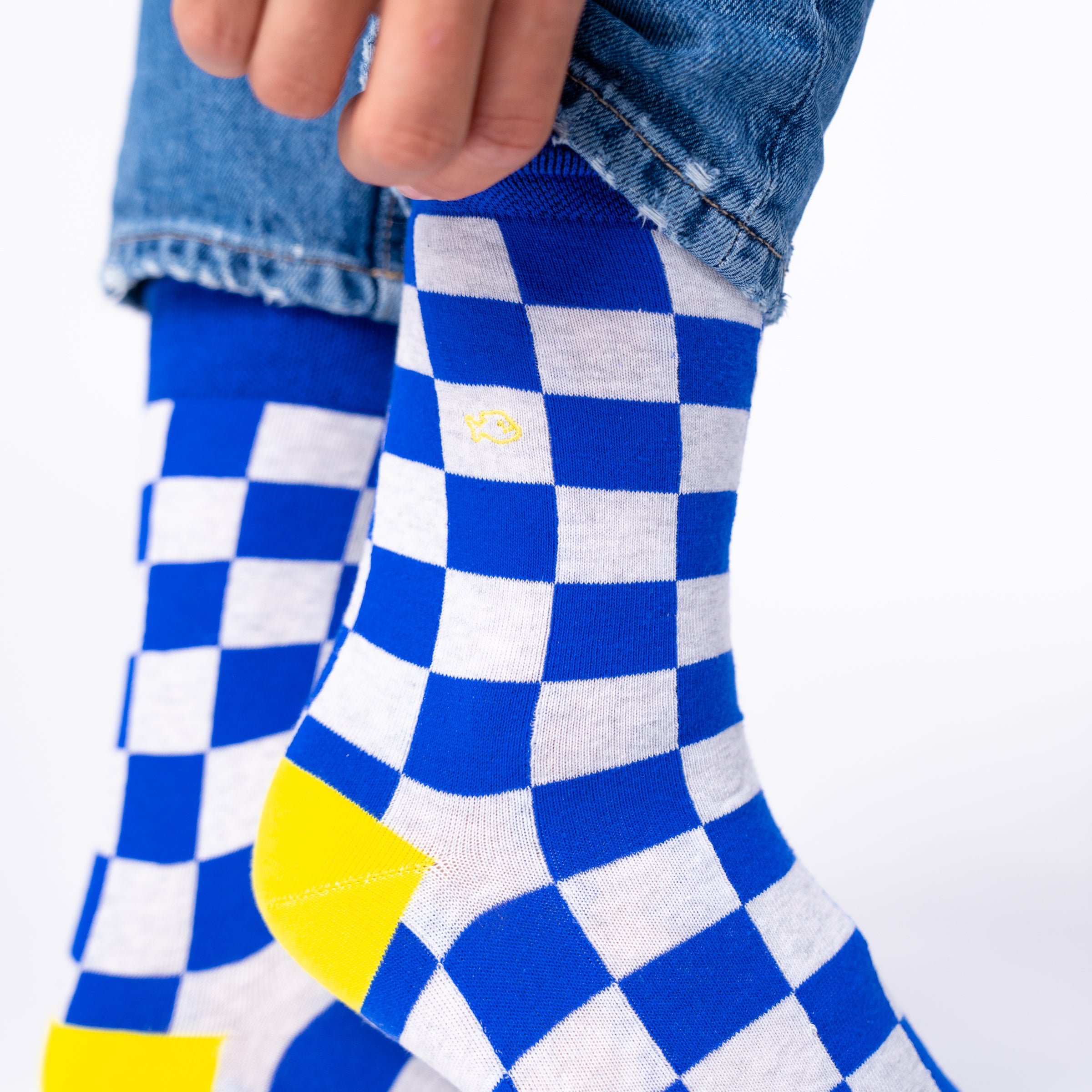 Checked combed cotton socks BILLYBELT Blue