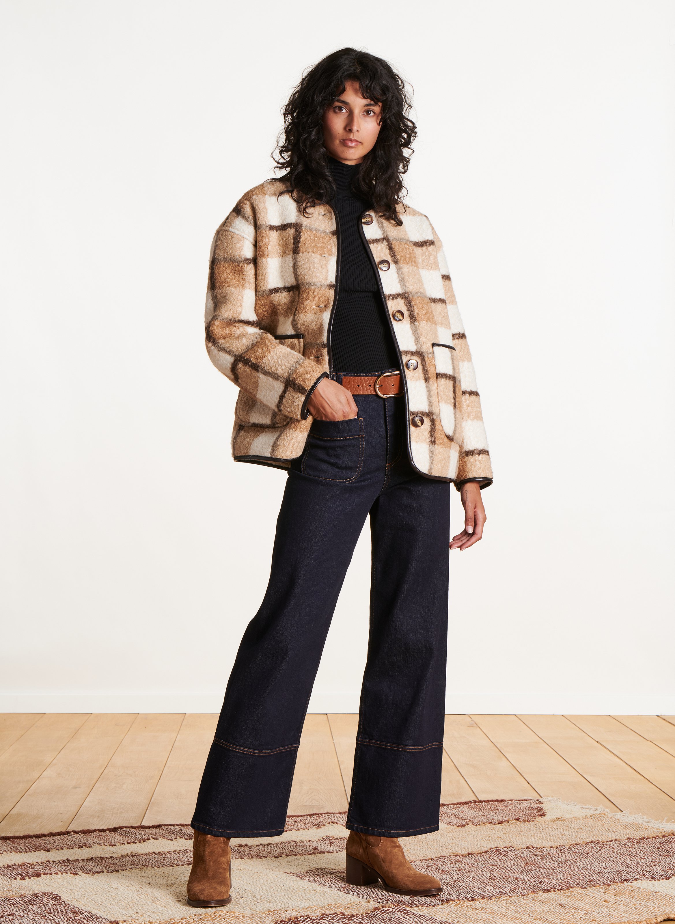 Veste oversize à carreaux LA FEE MARABOUTEE Beige