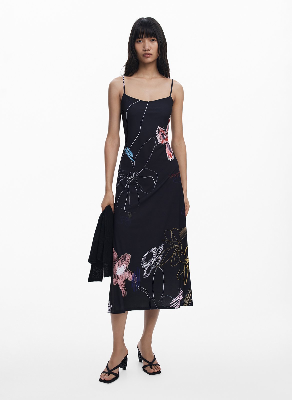 Robe midi à imprimé floral DESIGUAL Noir