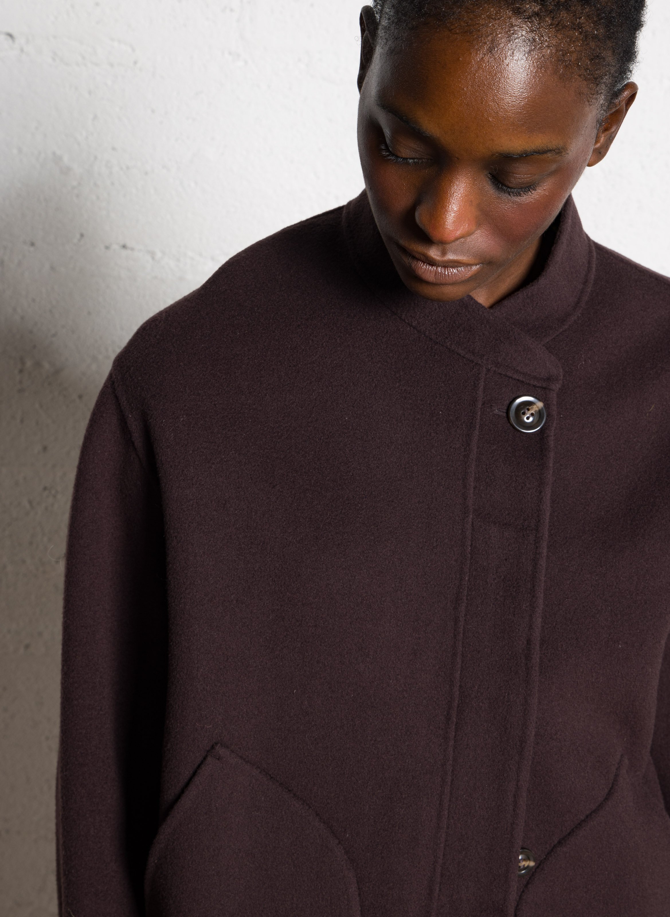 Manteau col rond en laine mélangée  SOEUR Prune