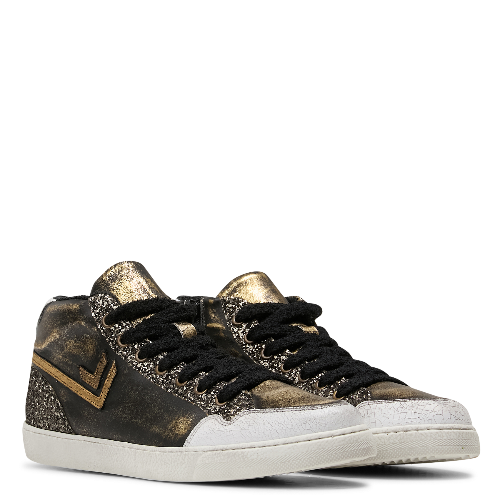 Metallische Sneakers mit Pailletten aus Leder IKKS Khaki