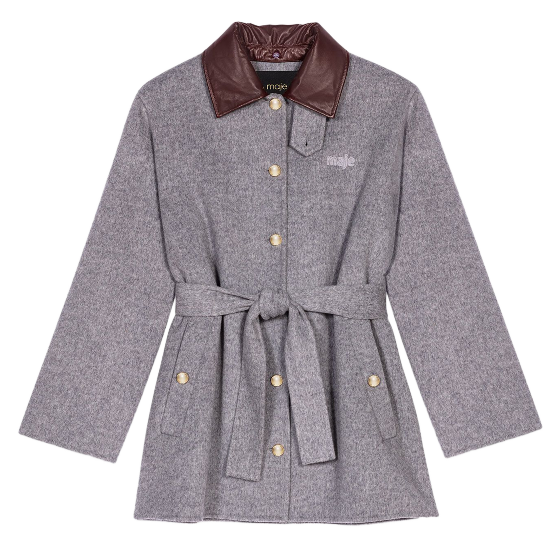 Manteau droit en laine mélangée MAJE Gris