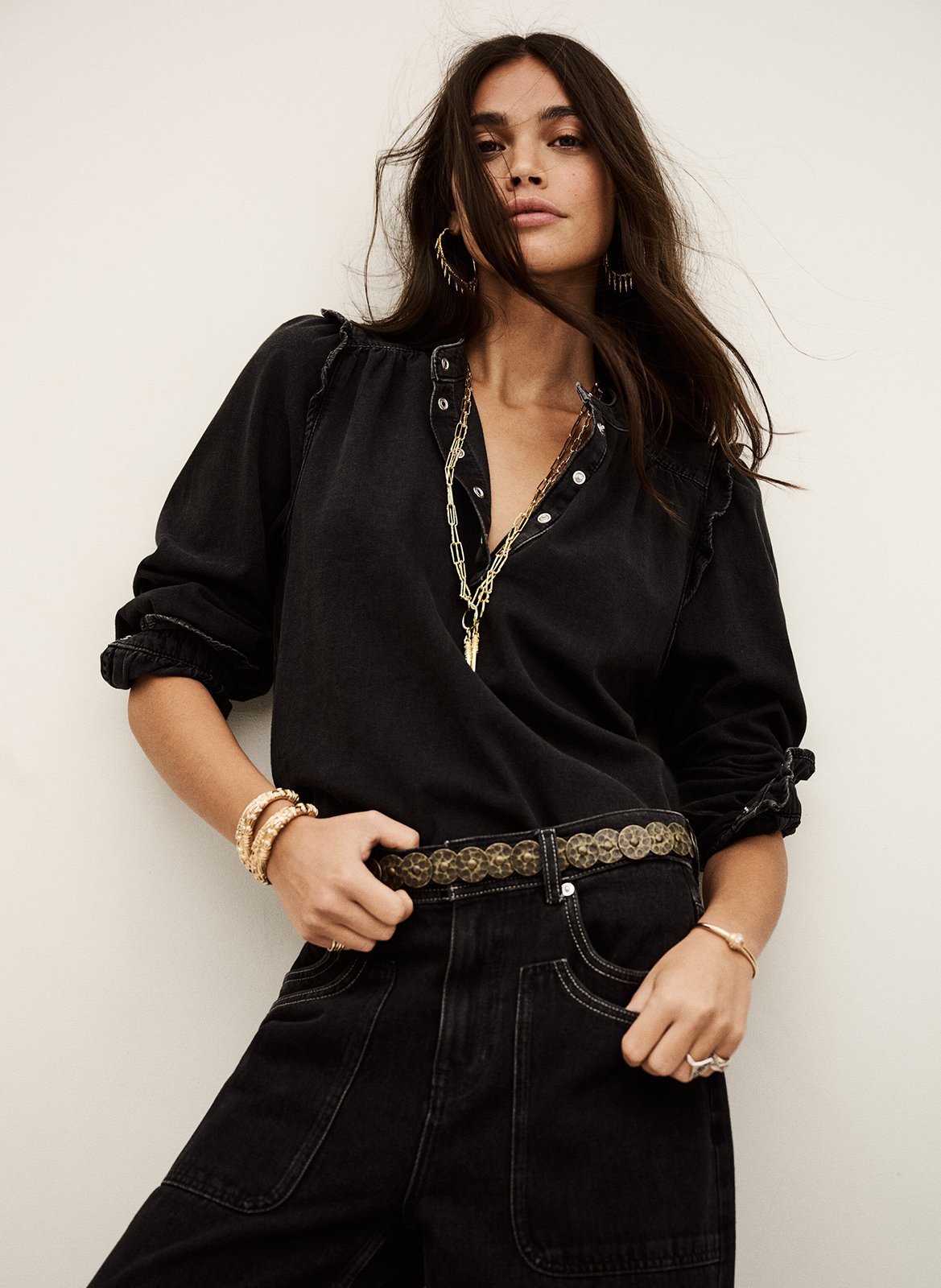 Blouse met ronde hals | katoenblend BA&SH Zwart