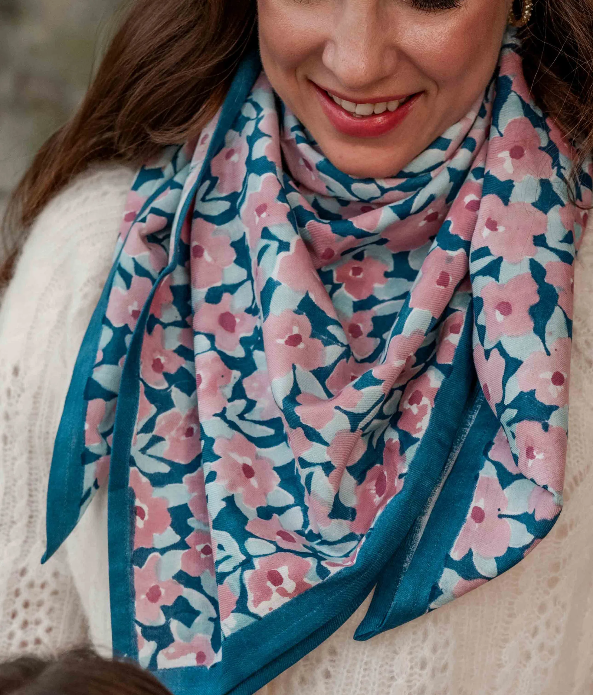Adult printed posy scarf BINDI ATELIER Blue