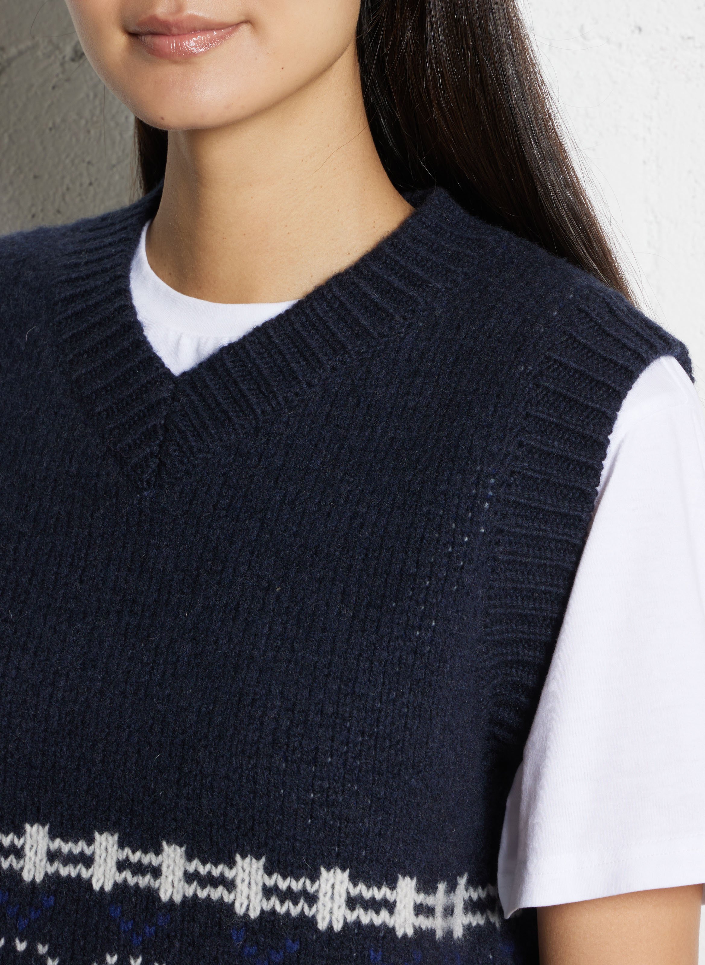 Pull col V imprimé en laine DAMSON MADDER Bleu