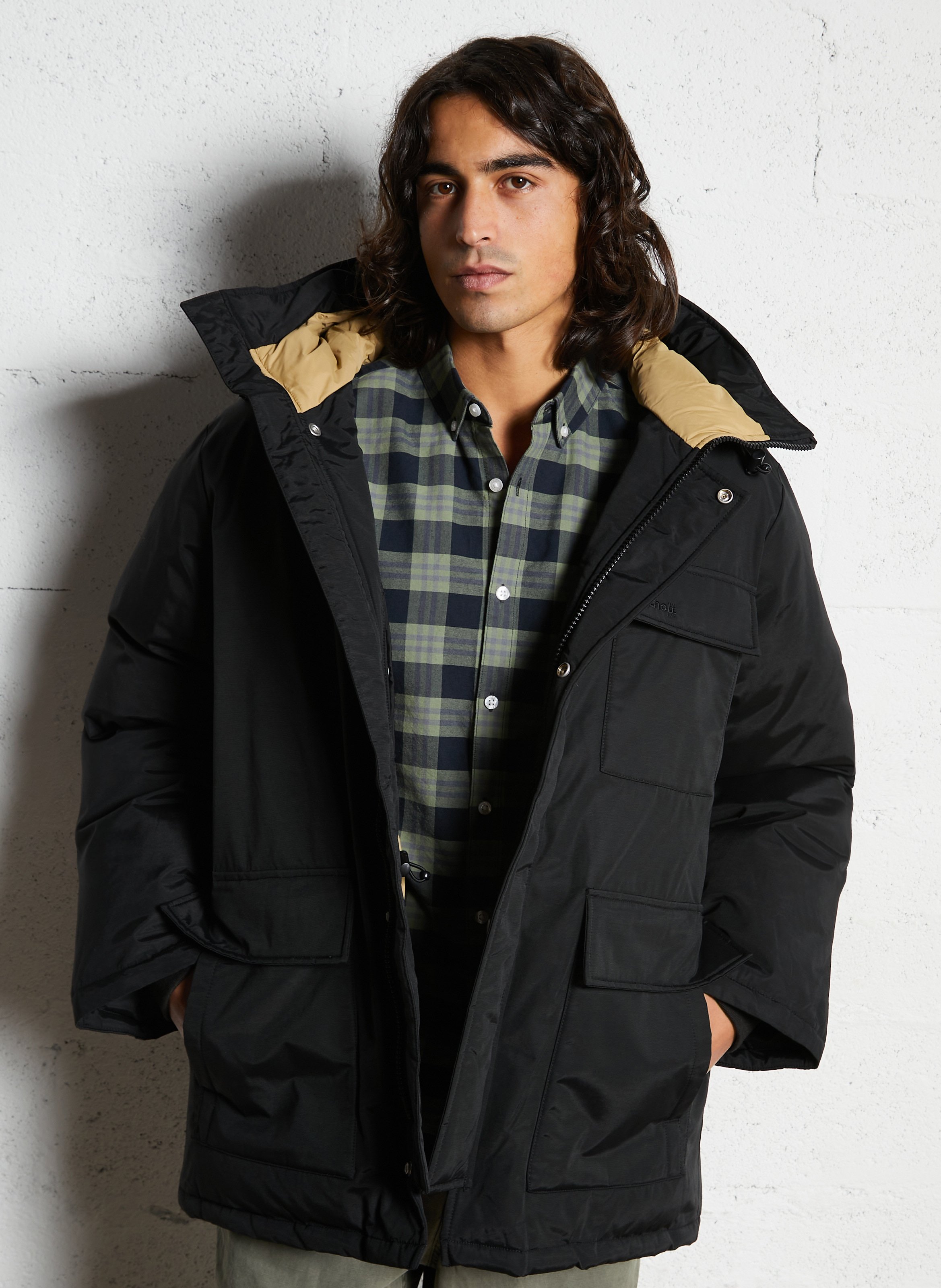 Straight hooded parka in blended cotton SCHOTT Black