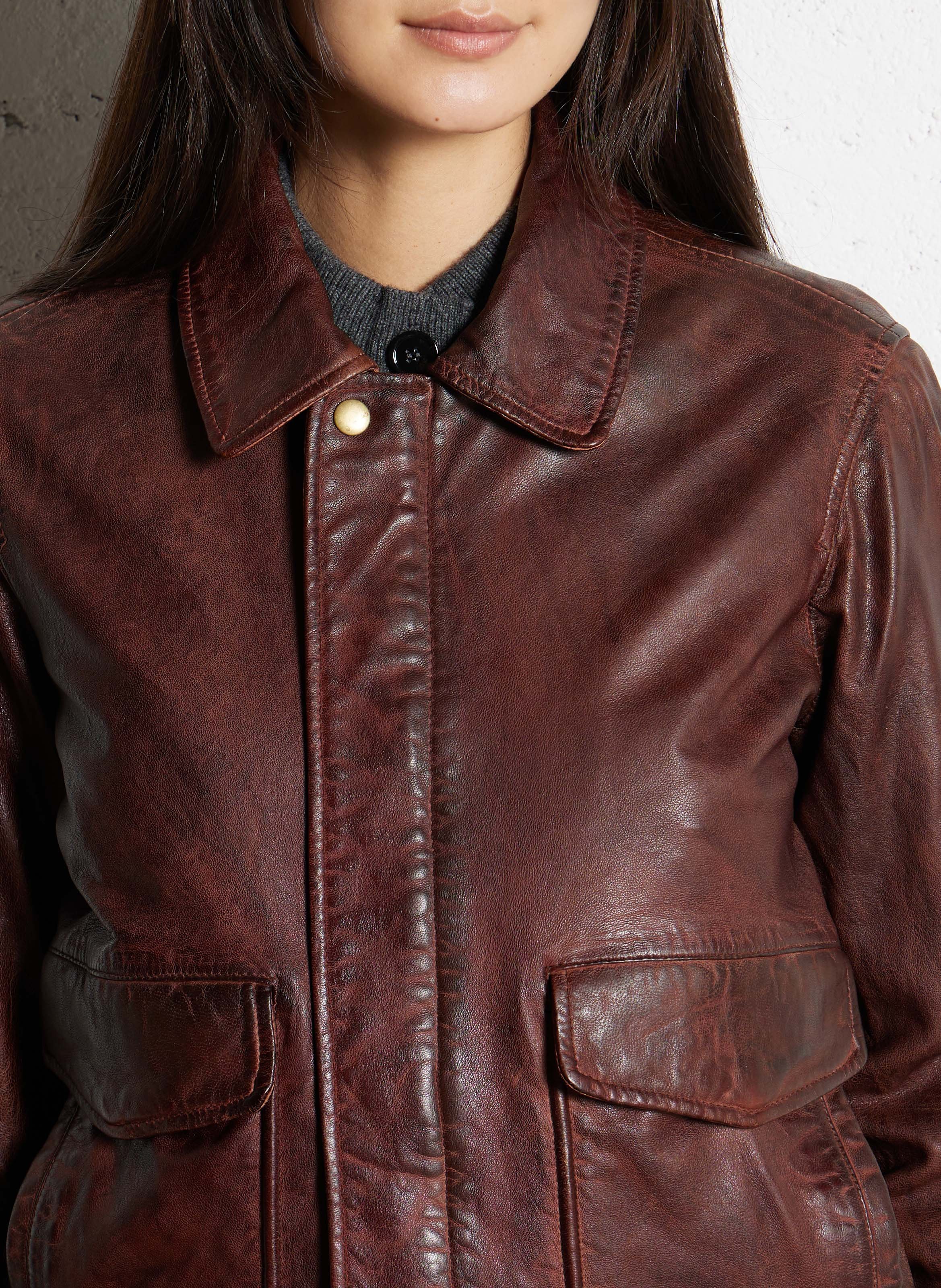 Straight leather jacket with distressed effect MAISON 123 Red