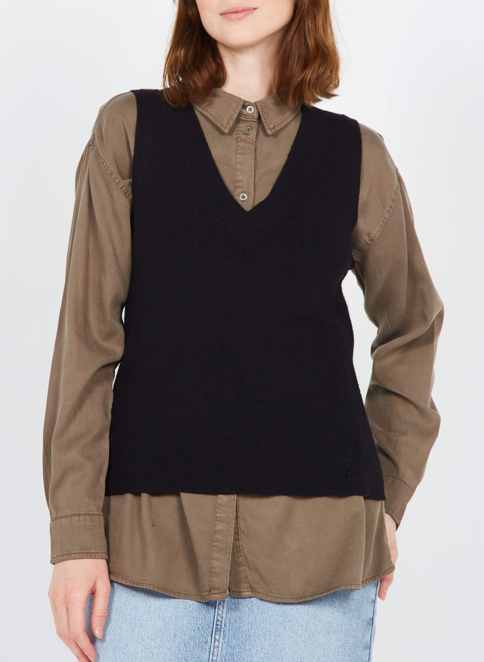 Pull col V en maille VILA Noir