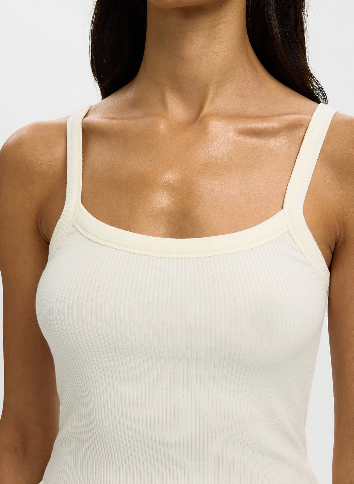 Round neck organic cotton blend straight tank top SELECTED White