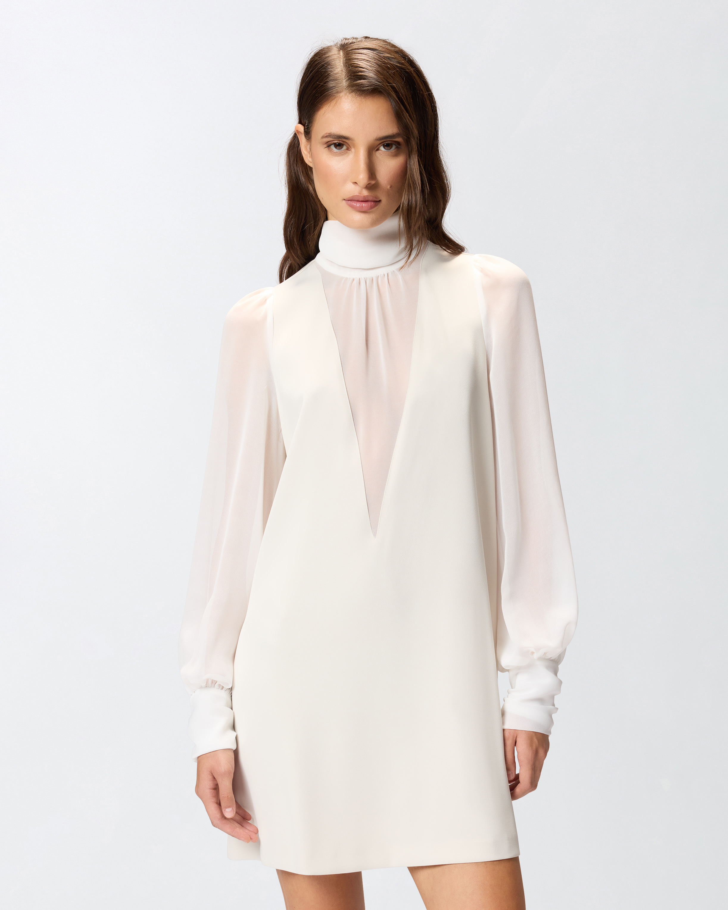 Short dress with high neck in georgette crepe PINKO Beige