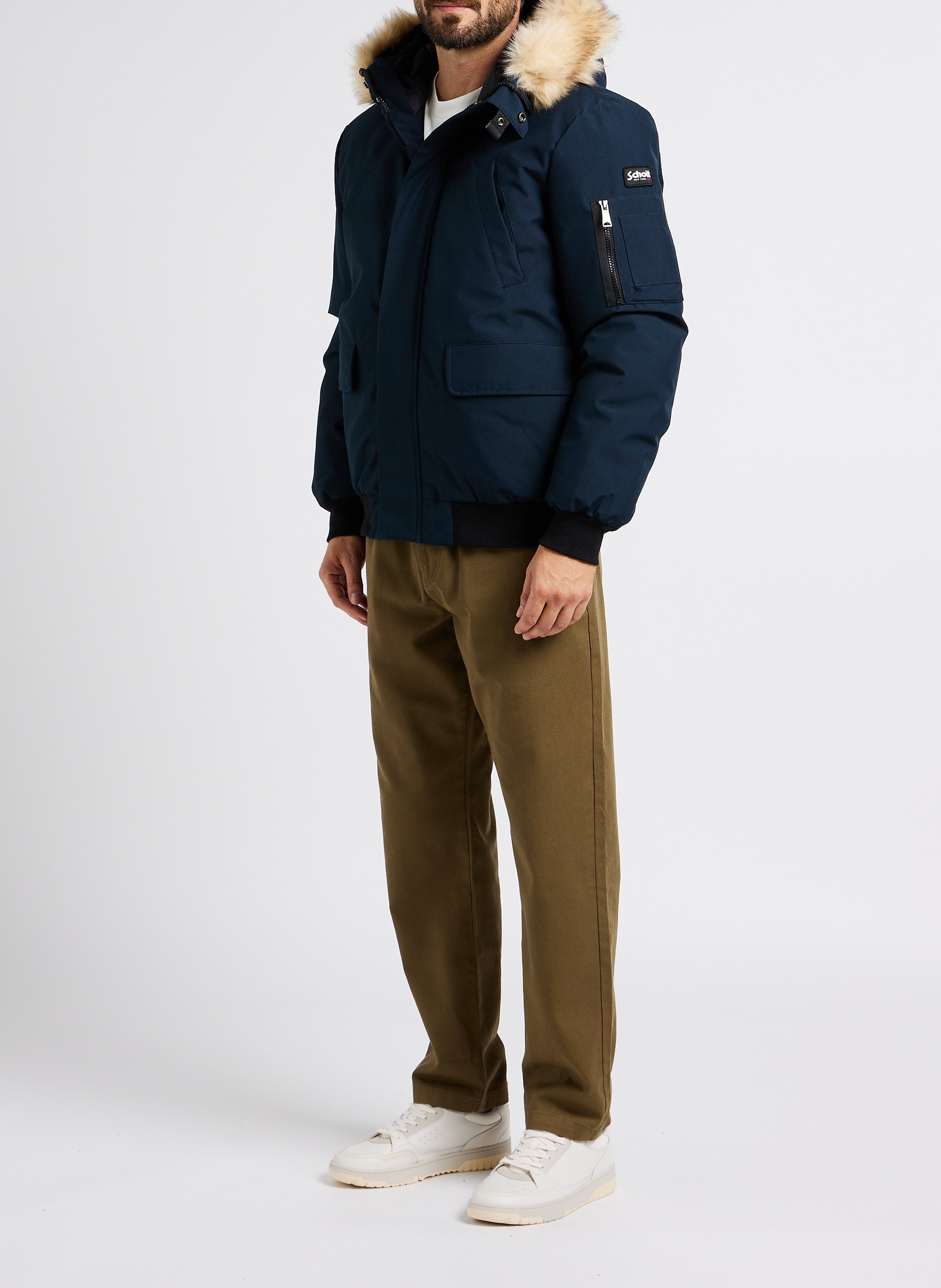 Regular-fit cotton sweater with zip-up high neck SELECTED Grey