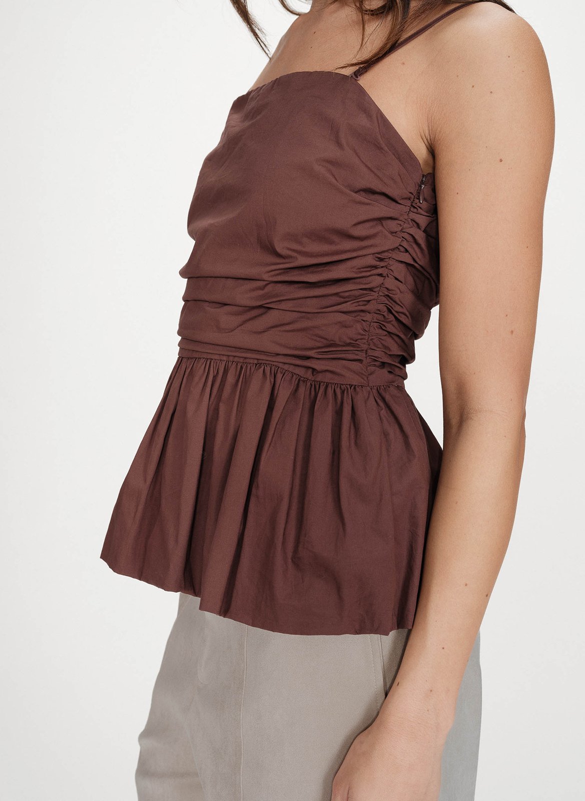 Top droit en coton imprimé GRACE ET MILA Marron