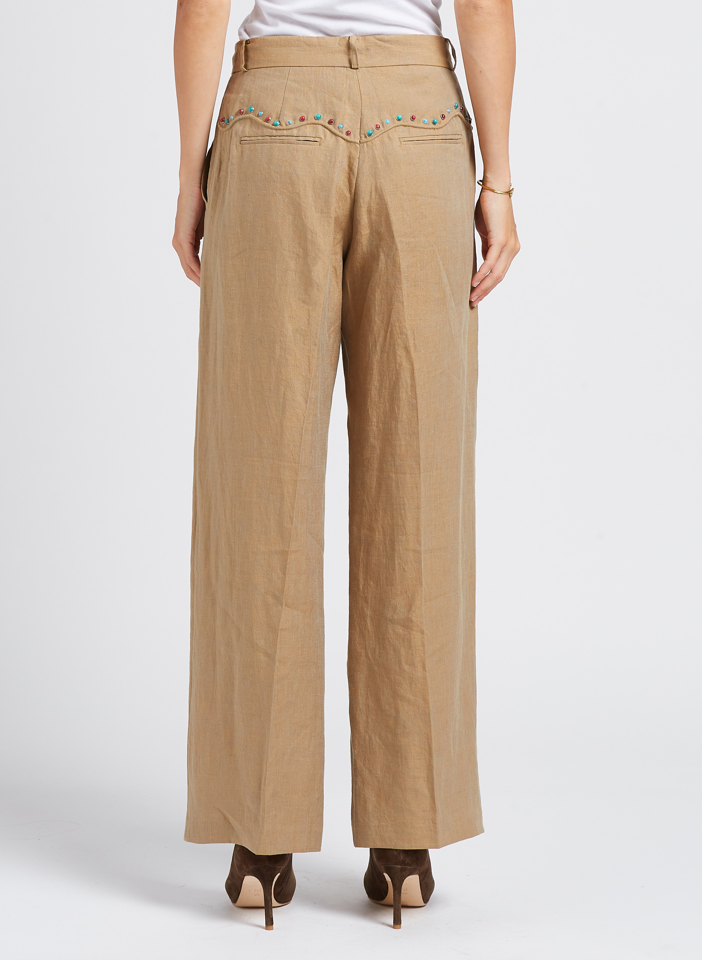 Wide-leg pants with coloured studs MES DEMOISELLES Beige