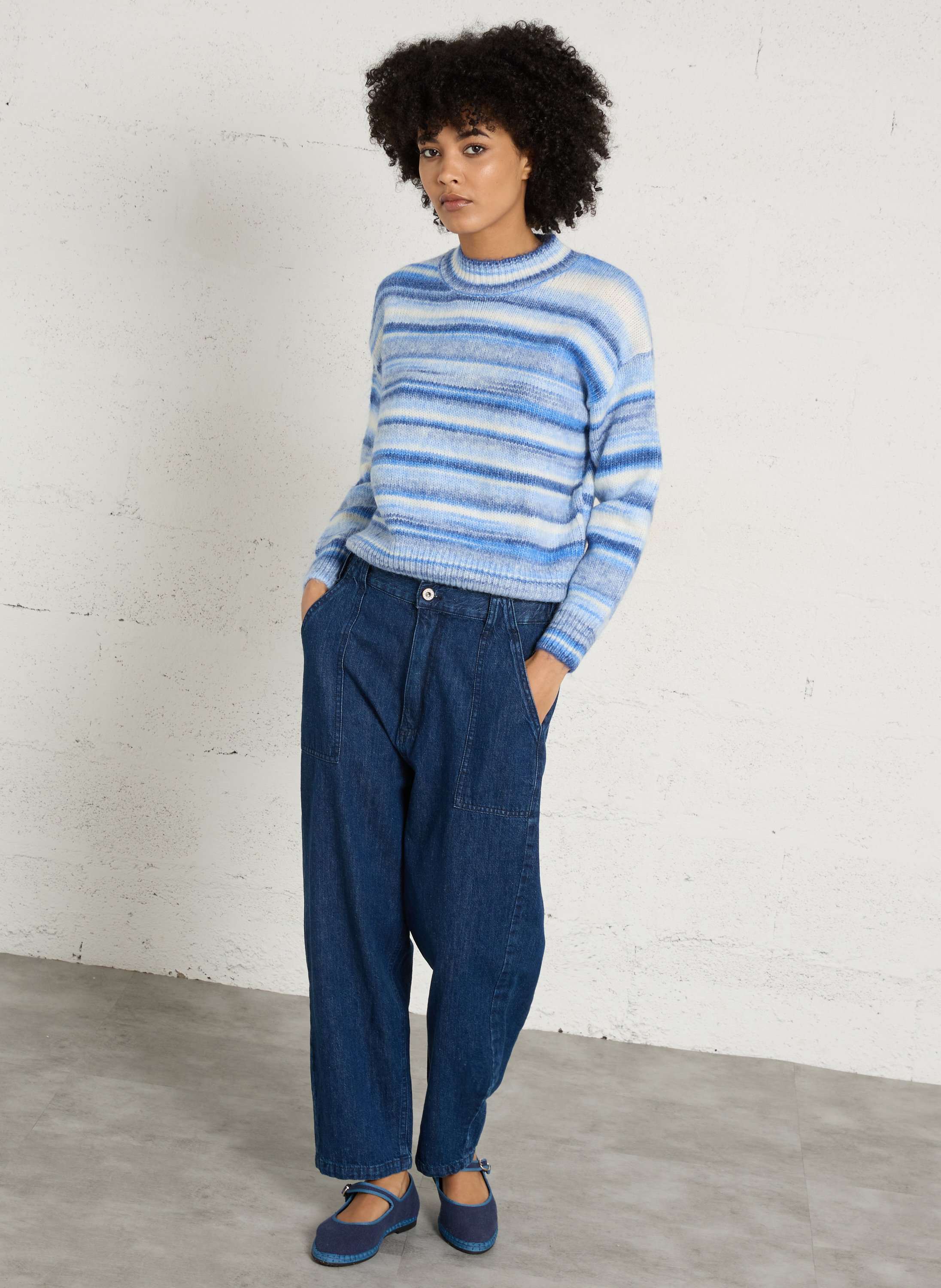 Striped loose-fit sweater with round neck MAISON 123 Blue