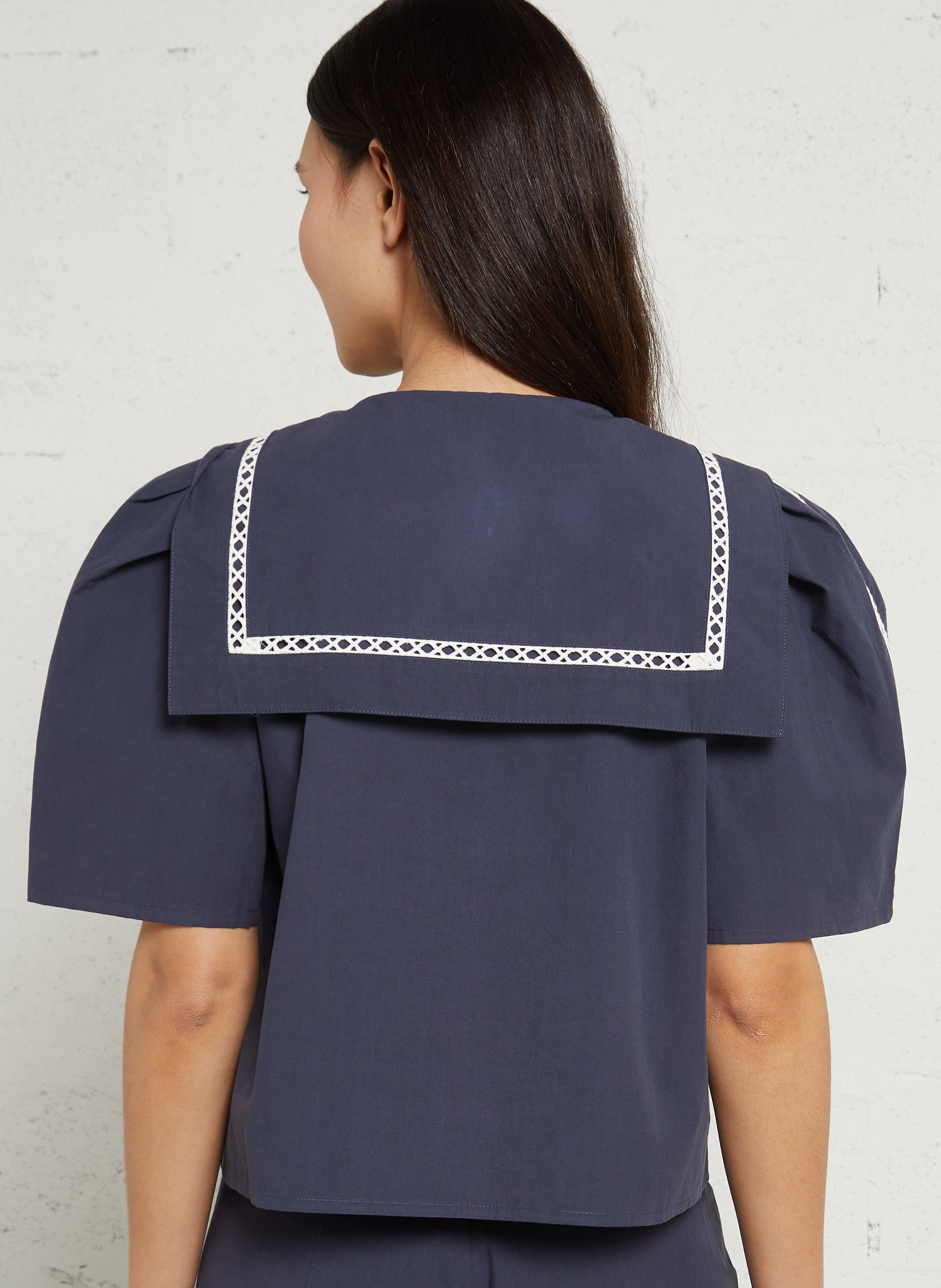 Kurzarm-Baumwollbluse THE TINY BIG SISTER Blau