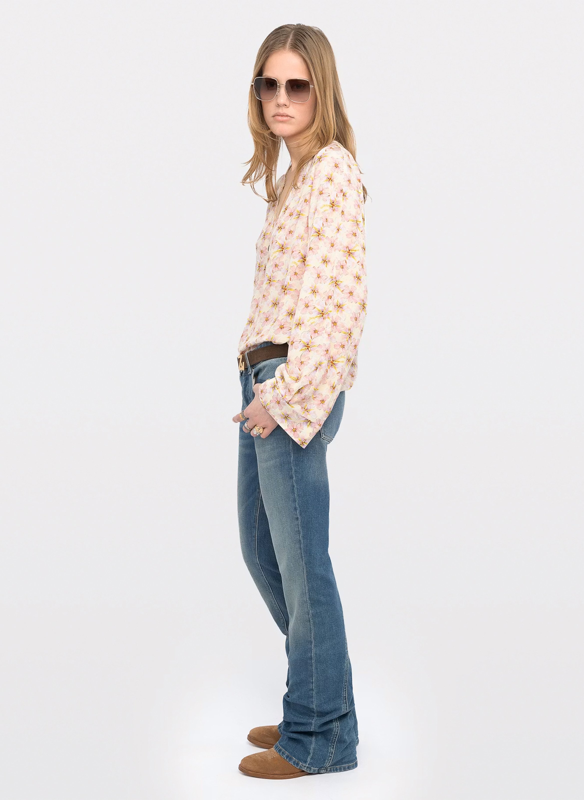 Blouse col tunisien à imprimé fleuri ZADIG&VOLTAIRE Jaune