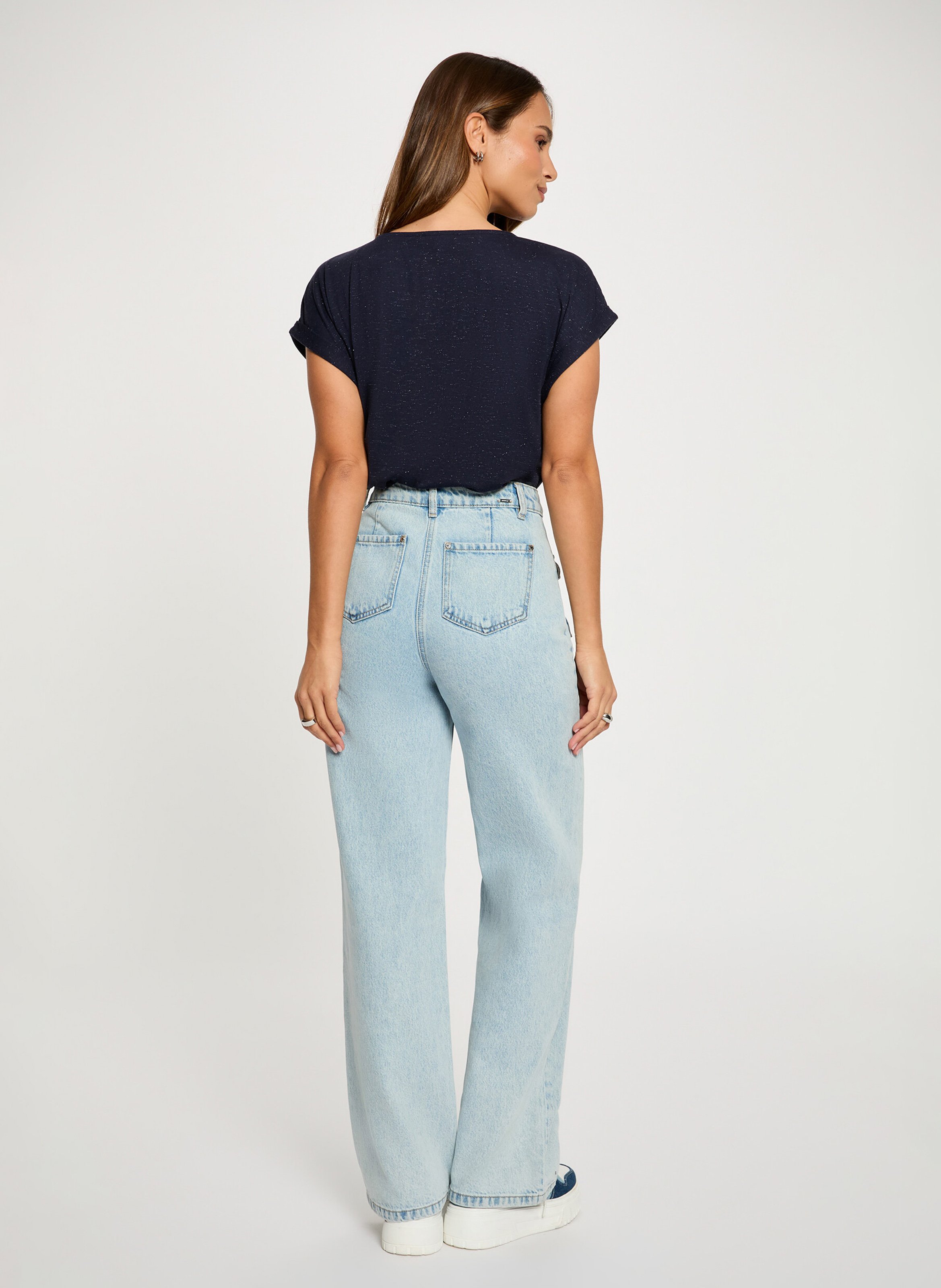 T-shirt met V-hals in effen recht model MORGAN Blauw