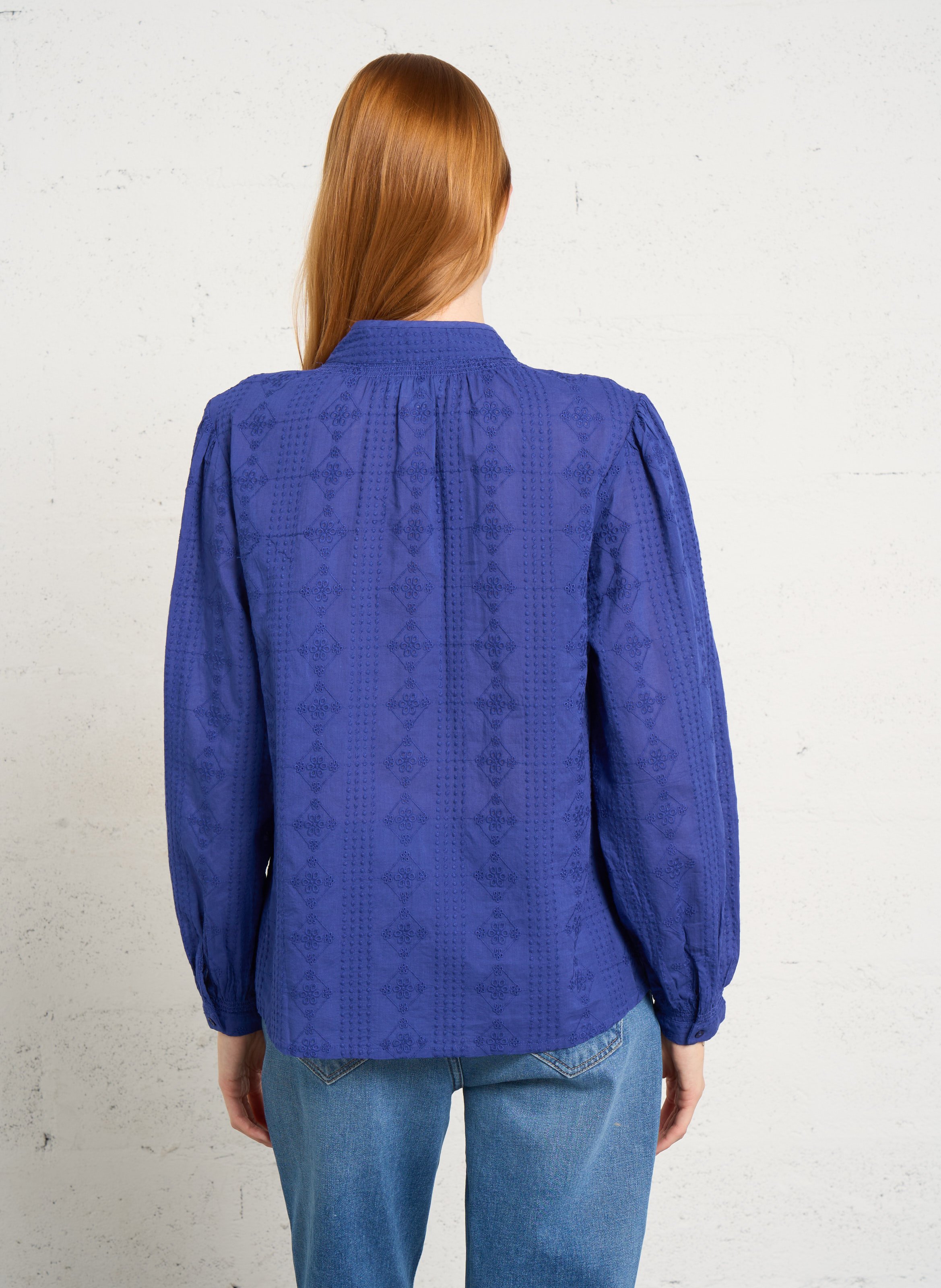 Blouse col V en coton MAISON 123 Bleu