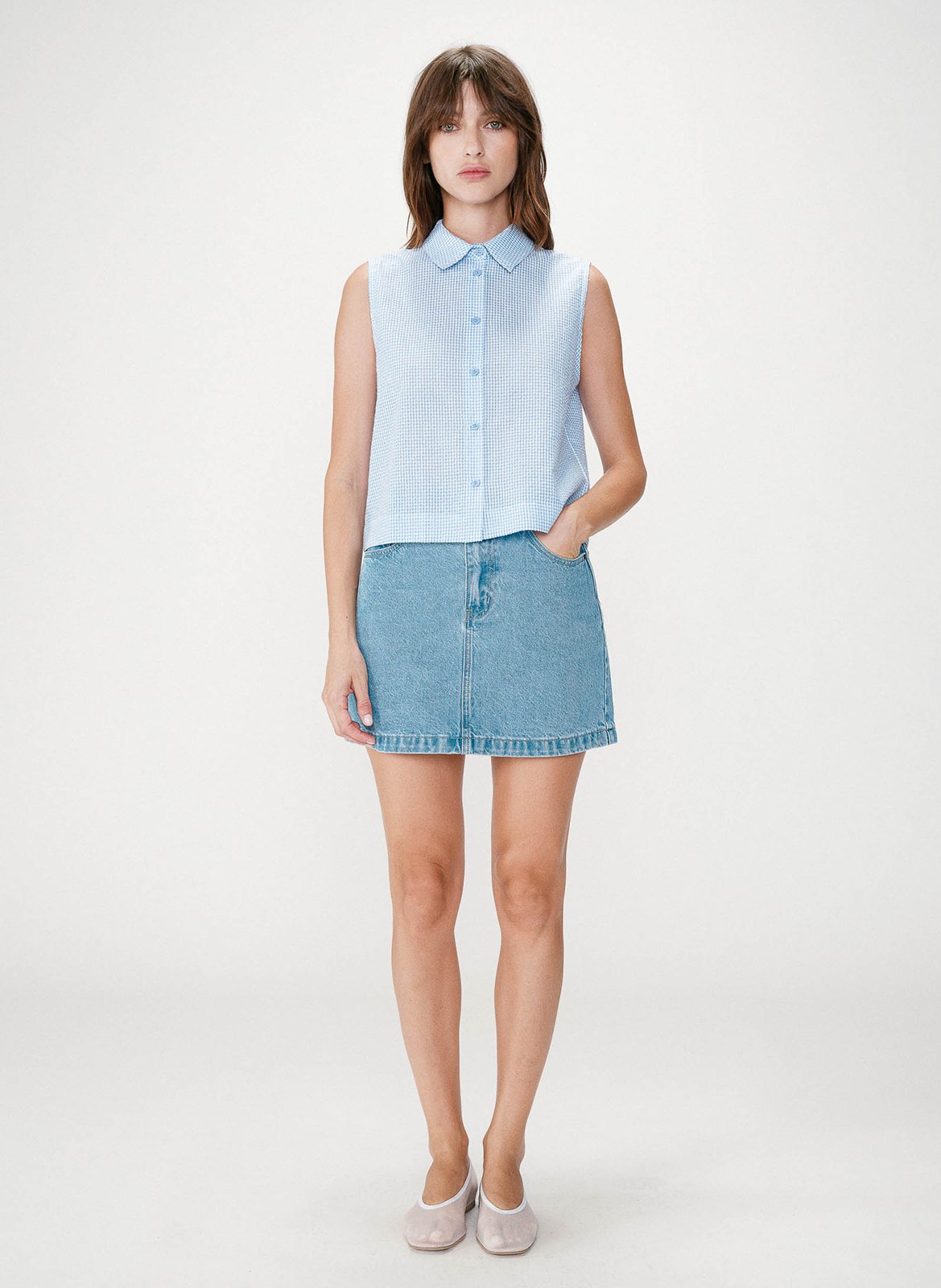 Chemise col classique manches contrastantes en coton GRACE ET MILA Blue