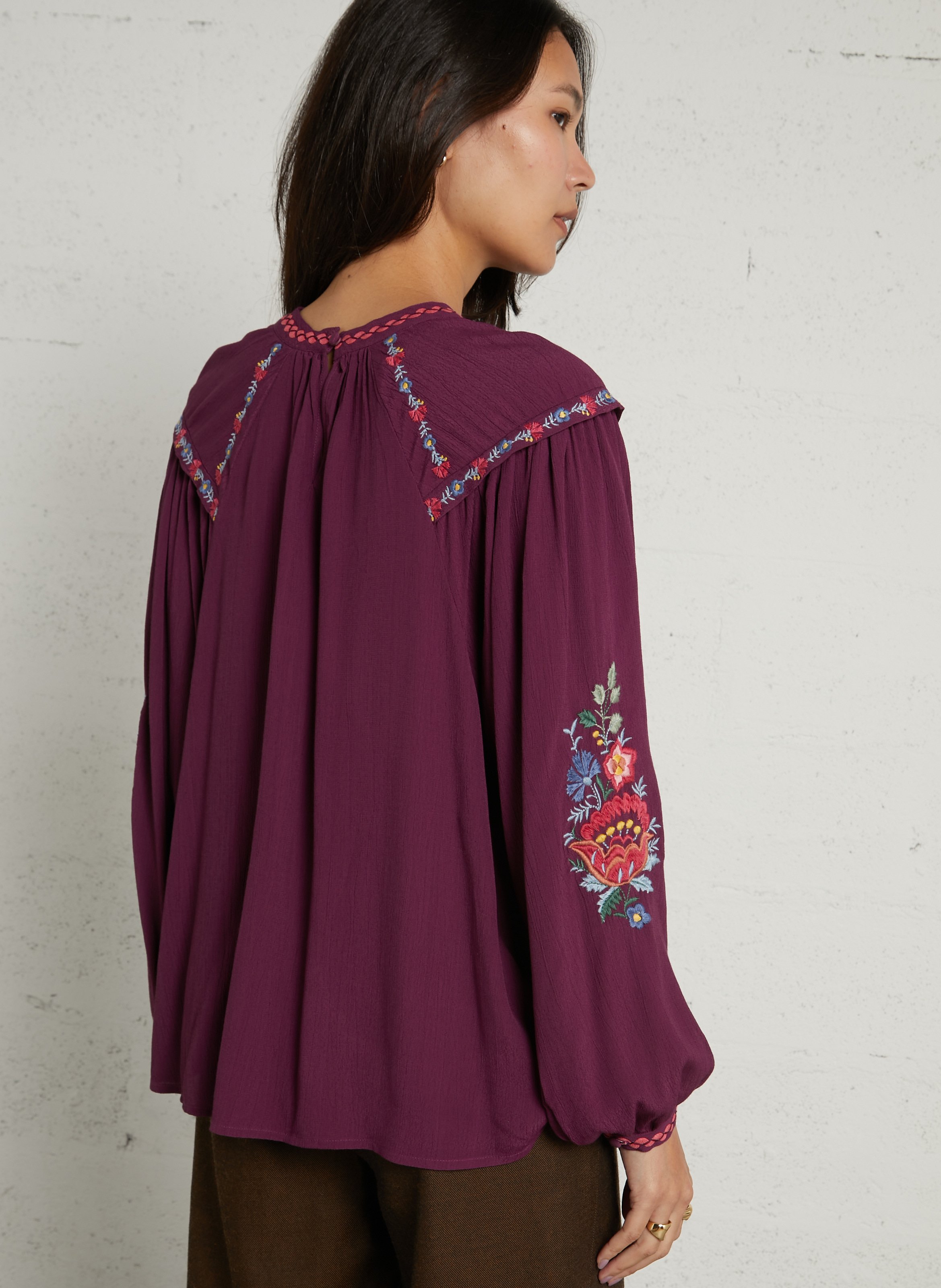 Blouse droite col rond brodé LOUISE MISHA Rouge