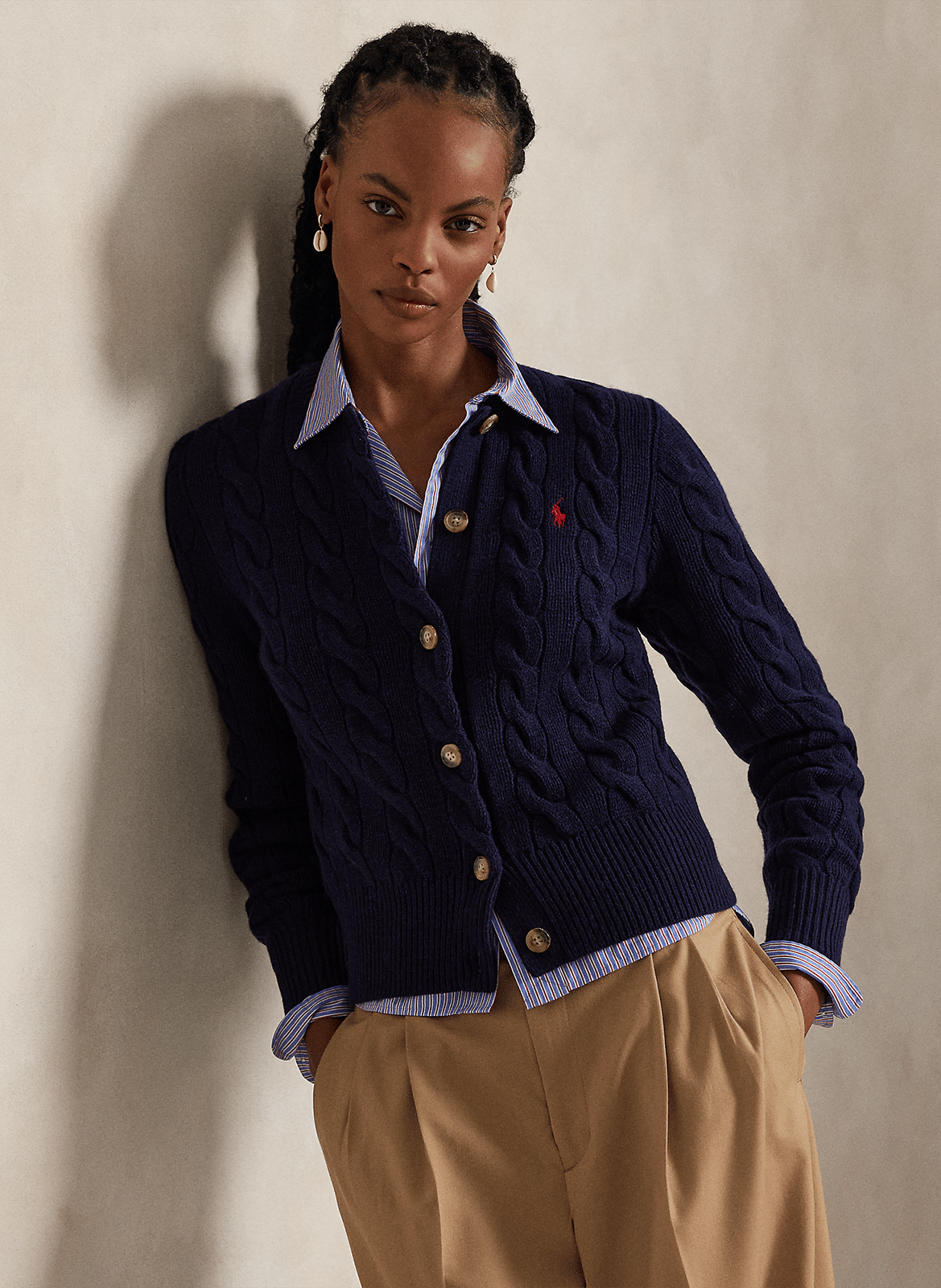 Round-neck mixed-knit cardigan POLO RALPH LAUREN