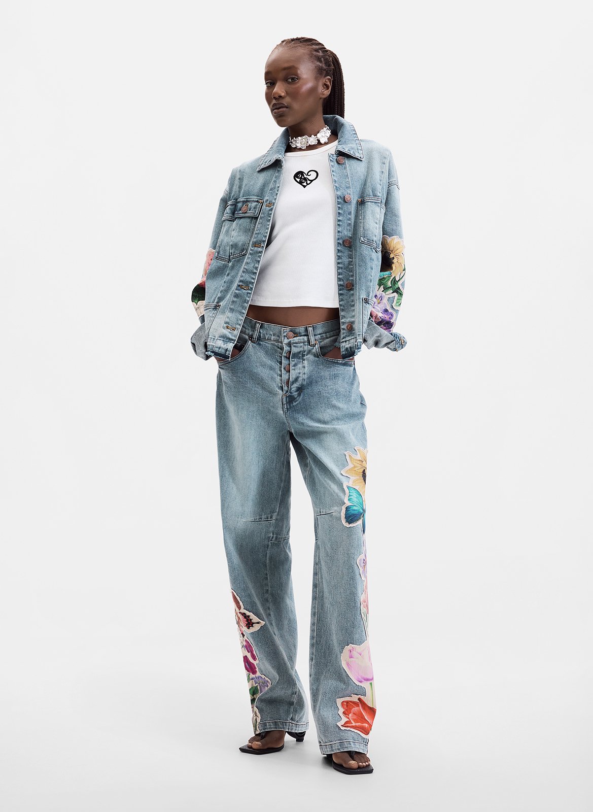 Oversized cotton-blend jacket with classic collar DESIGUAL Blue